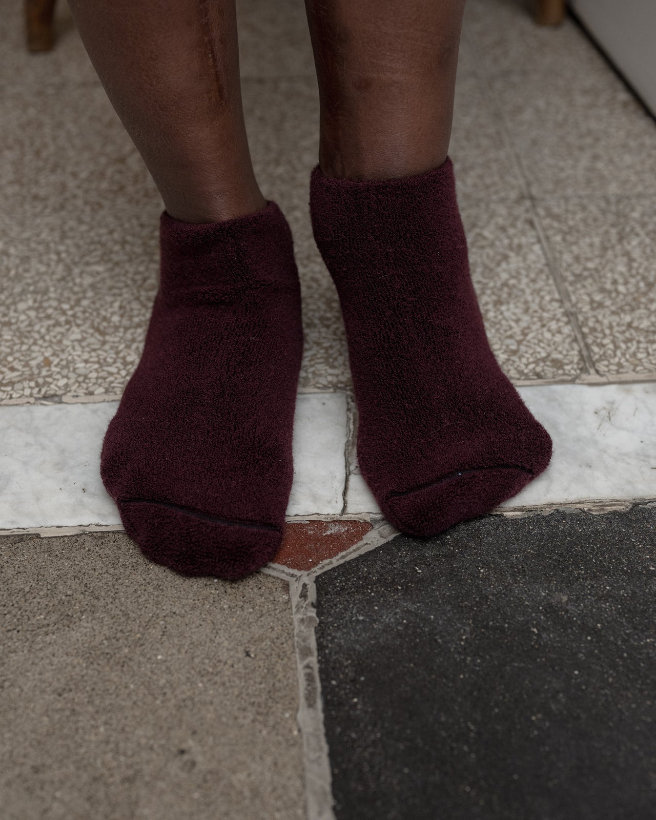 Buckle Ankle Socks - Cotton - Burgundy - WT23