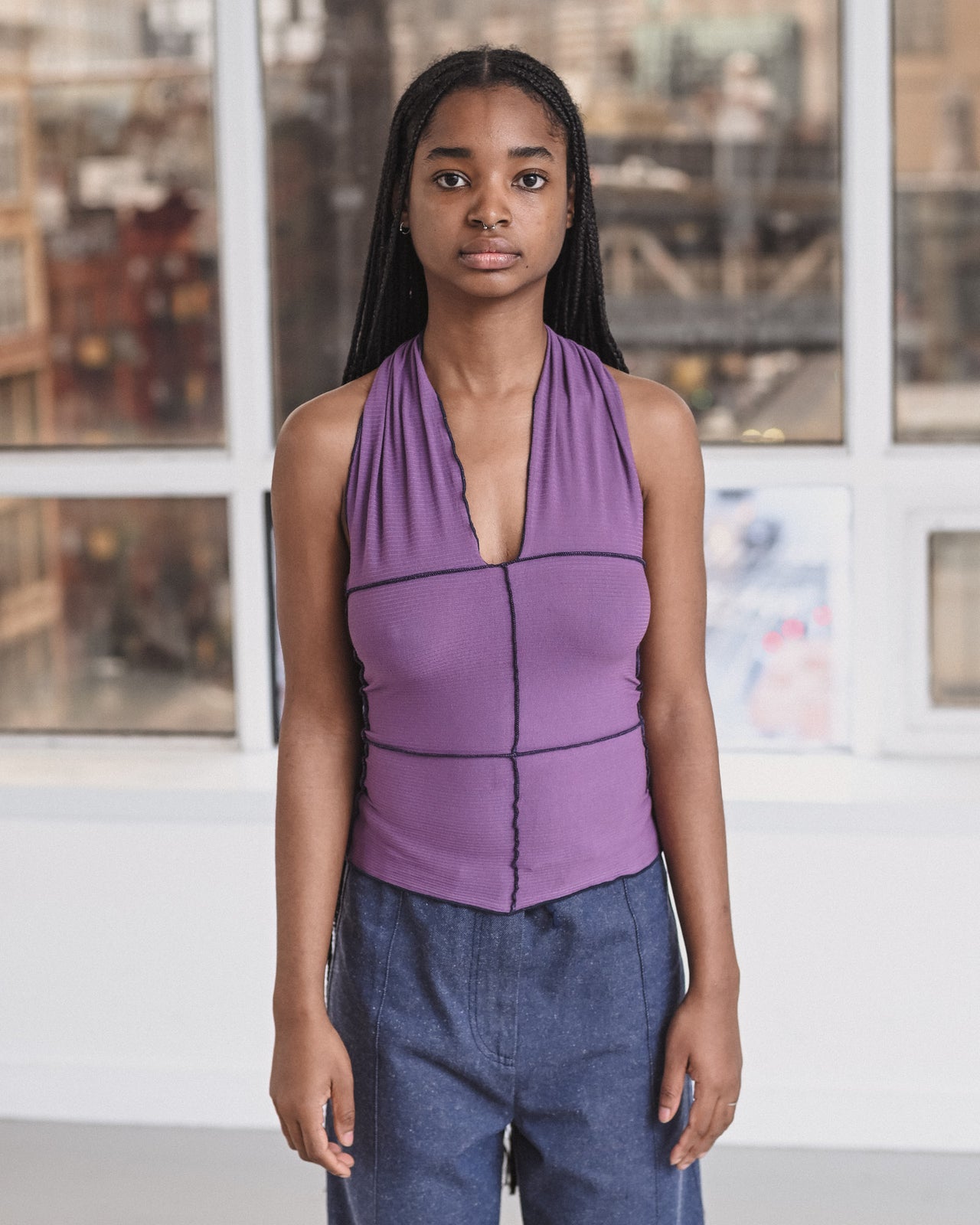 Cinder Halter Top - Organic Cotton Rib - Venet Purple