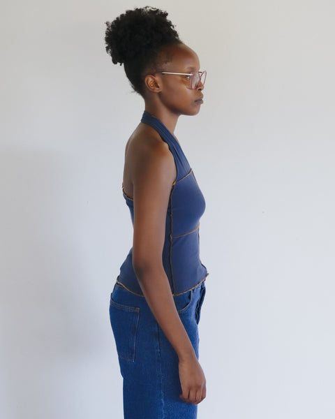 Cinder Halter Top - Organic Cotton Rib - Preston Blue – Baserange