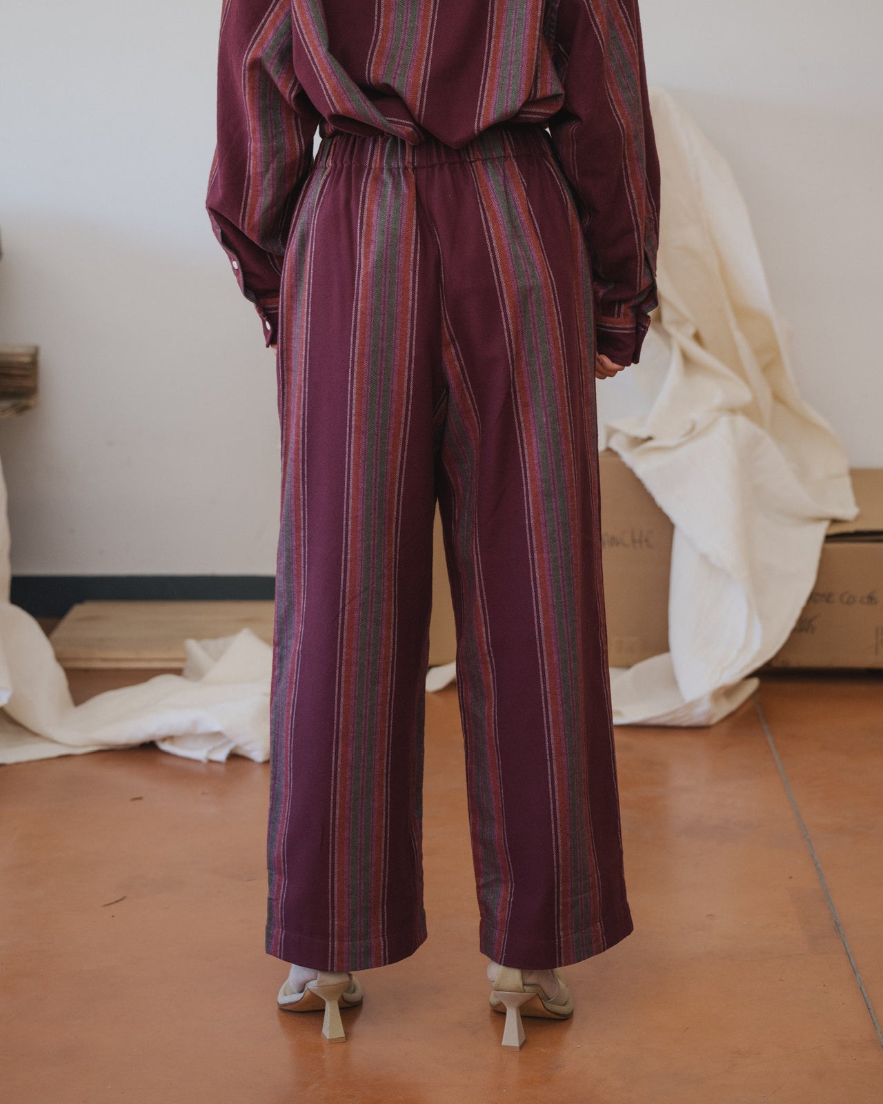 Claude Pants - Organic Cotton Flannel - Maroon Stripe