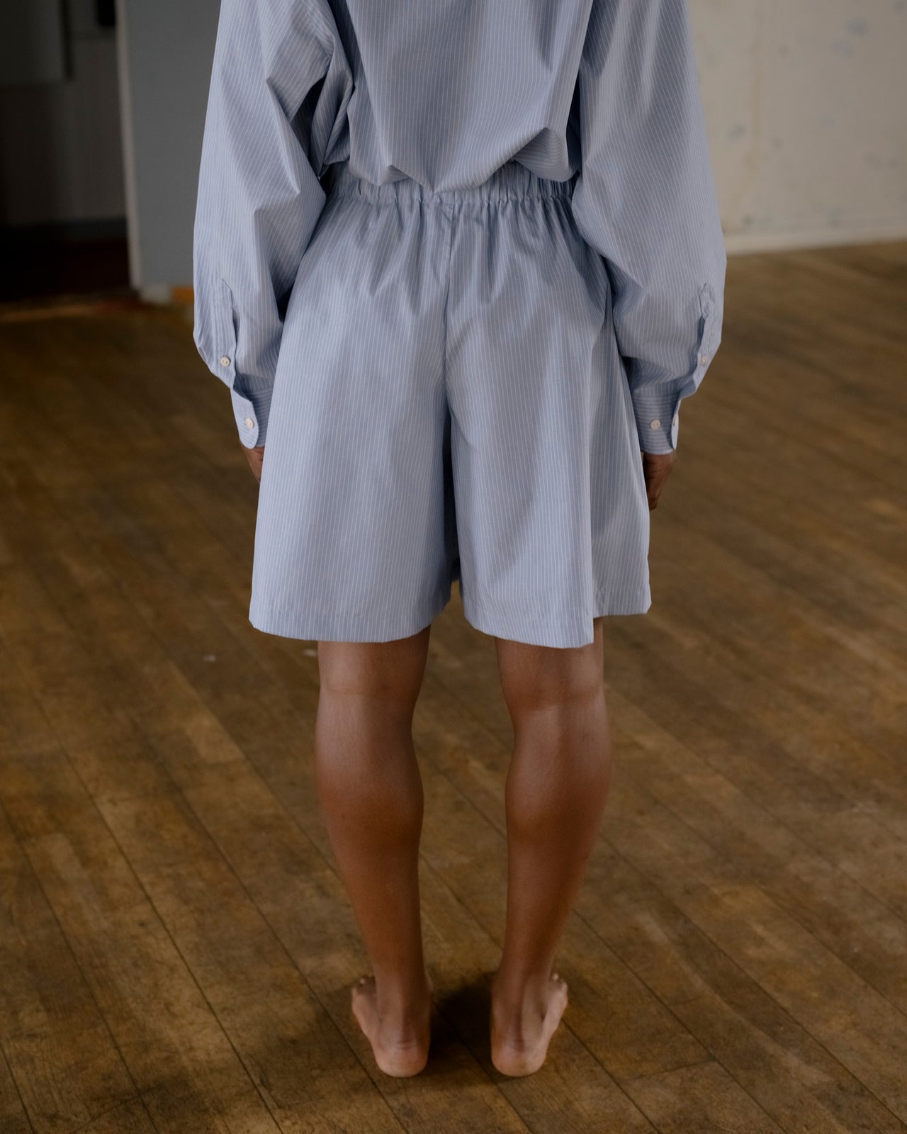 Claude Shorts - Organic Cotton Poplin - Blue Stripe