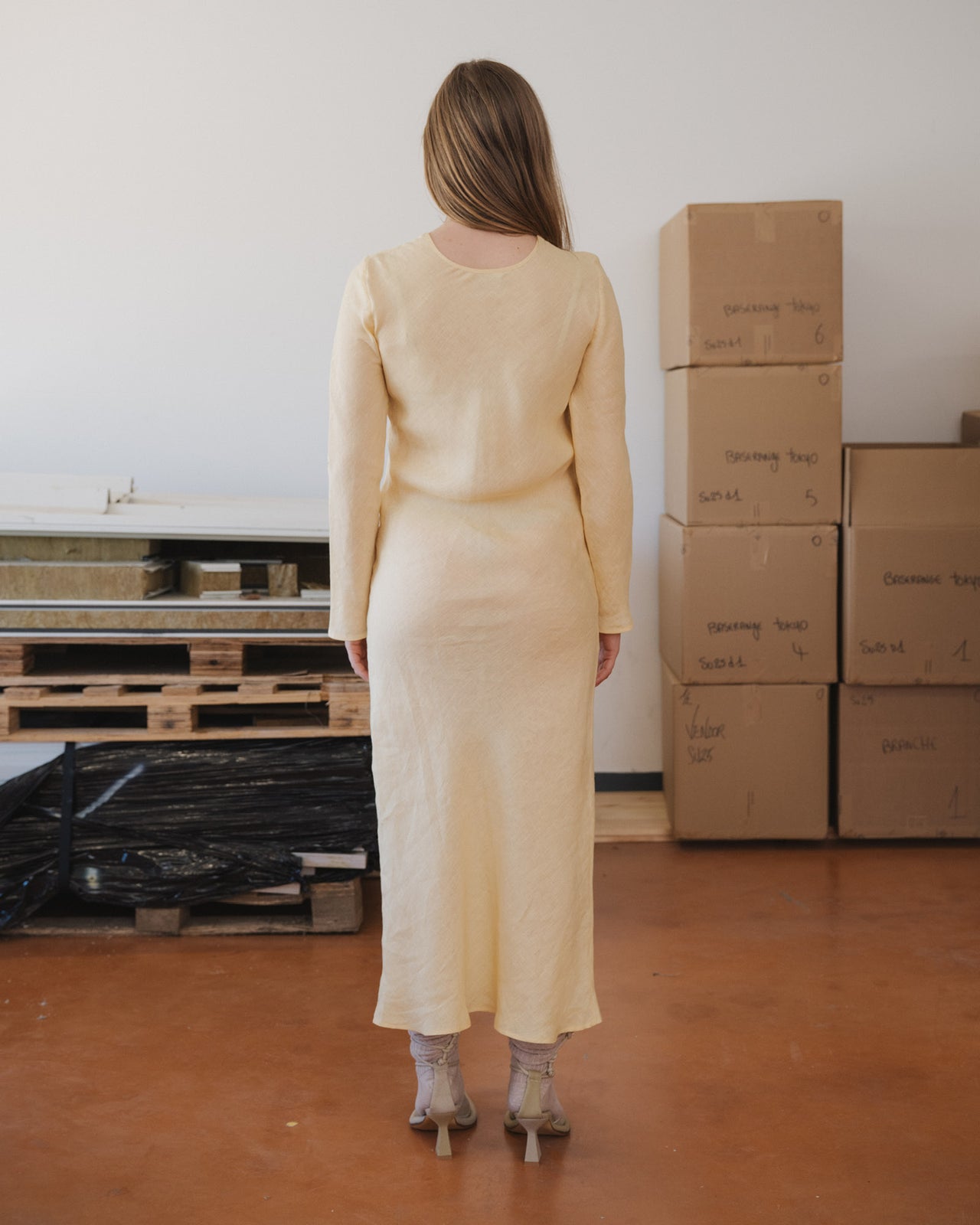 Dydine Long Sleeve Dress - Fine Linen - Ana Yellow