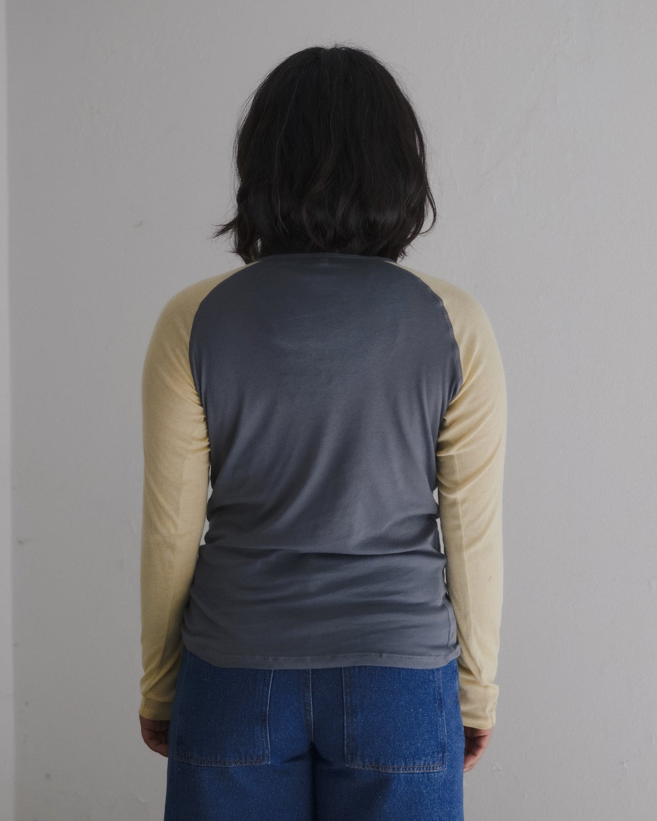 Gene Long Sleeve Tee - Fine Organic Cotton Rib - Amber Blue / Beige