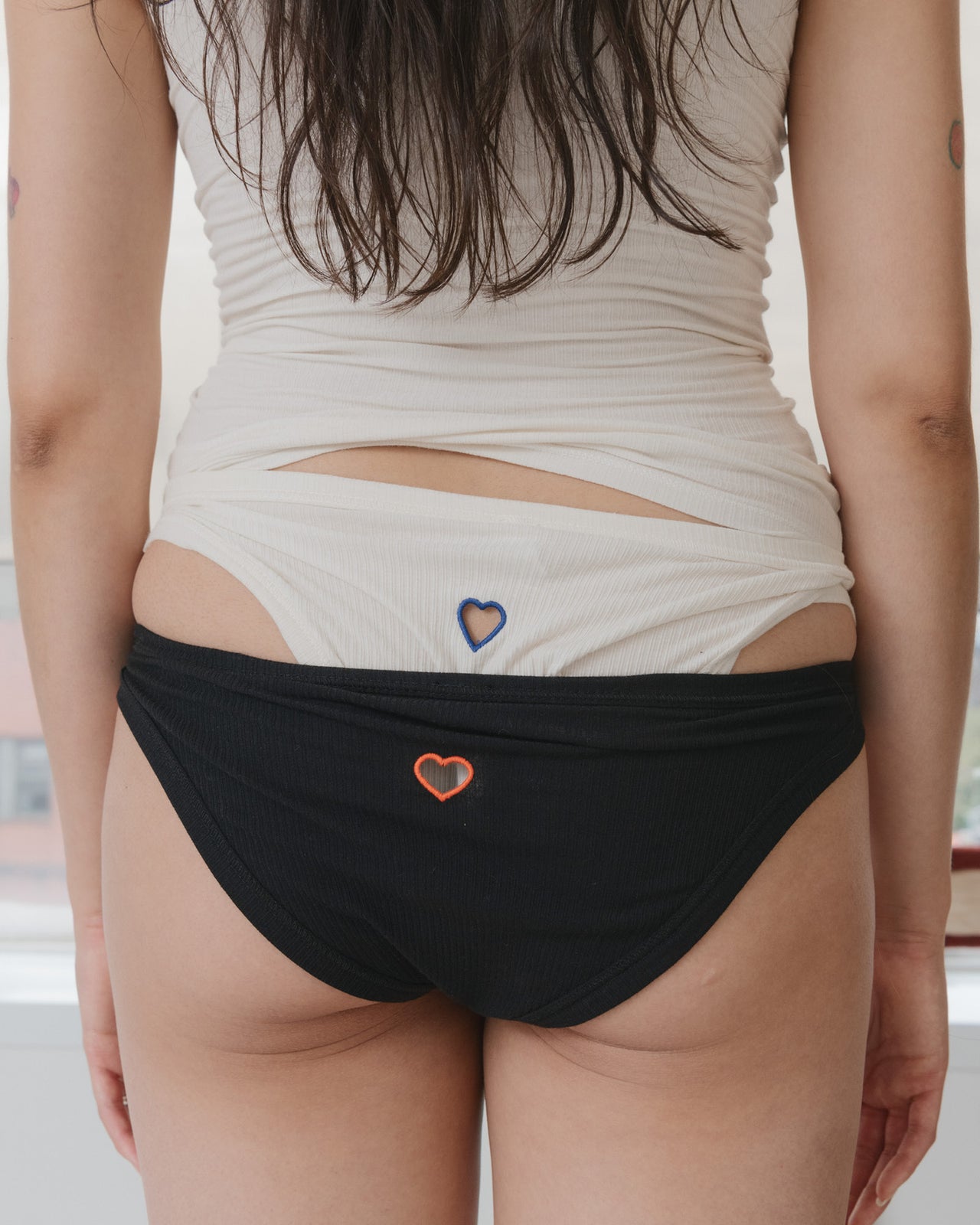 Heart Bell Pants - Organic Cotton Rib - Black / Red