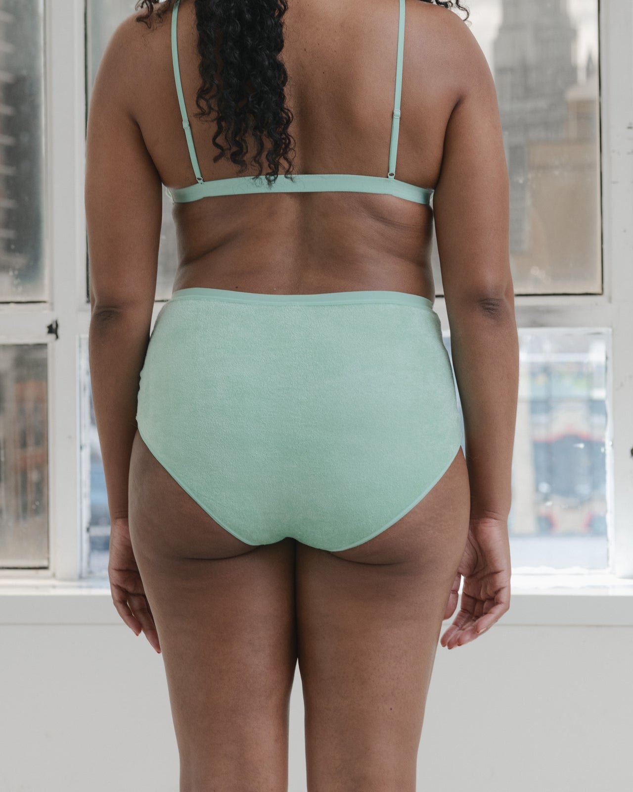 Highwaist Bell Pants - Viscose Velour - Telu Green