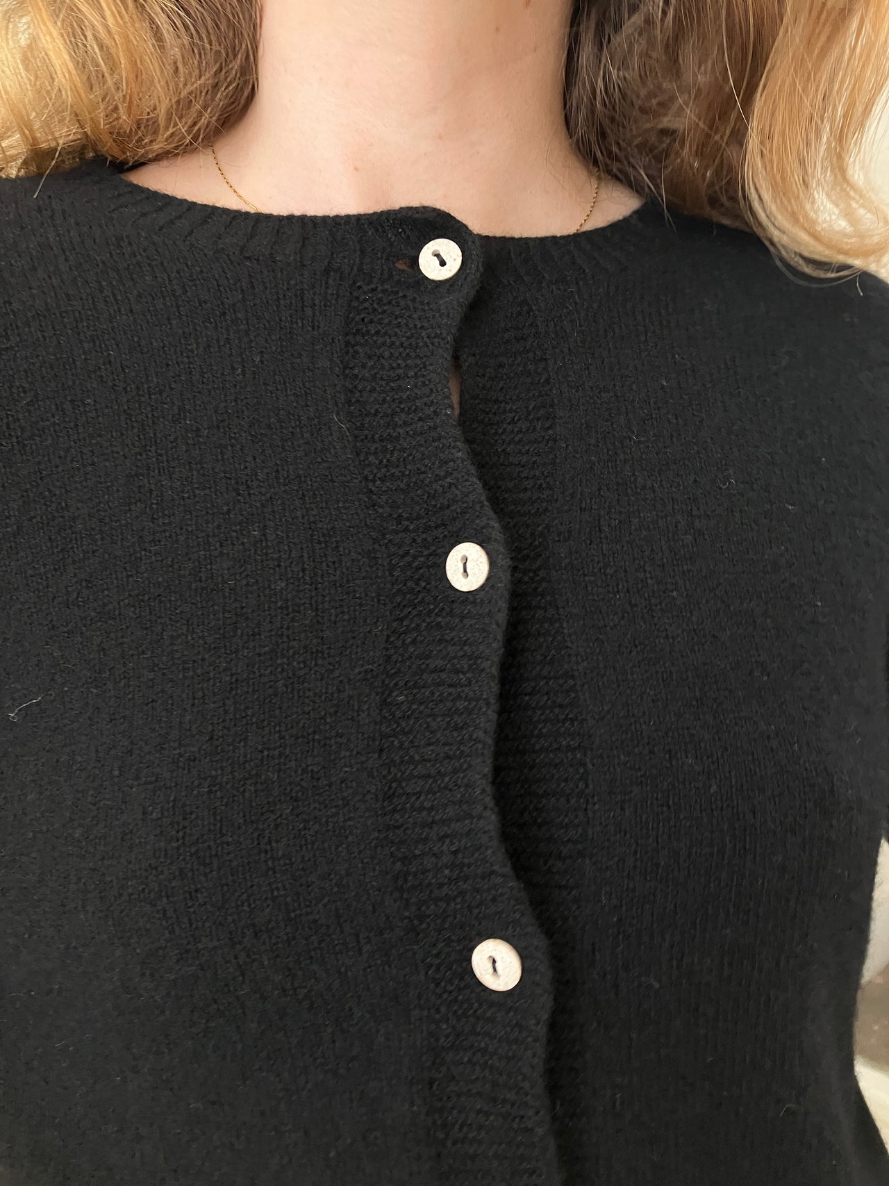 Tier Cardigan - Recycled Cashmere - Black with White Buttons
