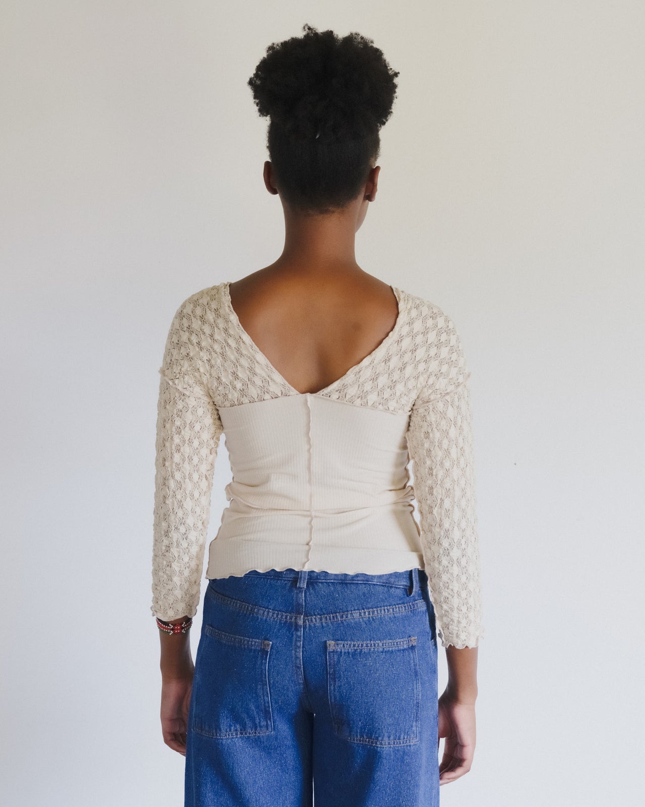 Nehru Long Sleeve Tee - Organic Cotton Rib - Dylan Beige