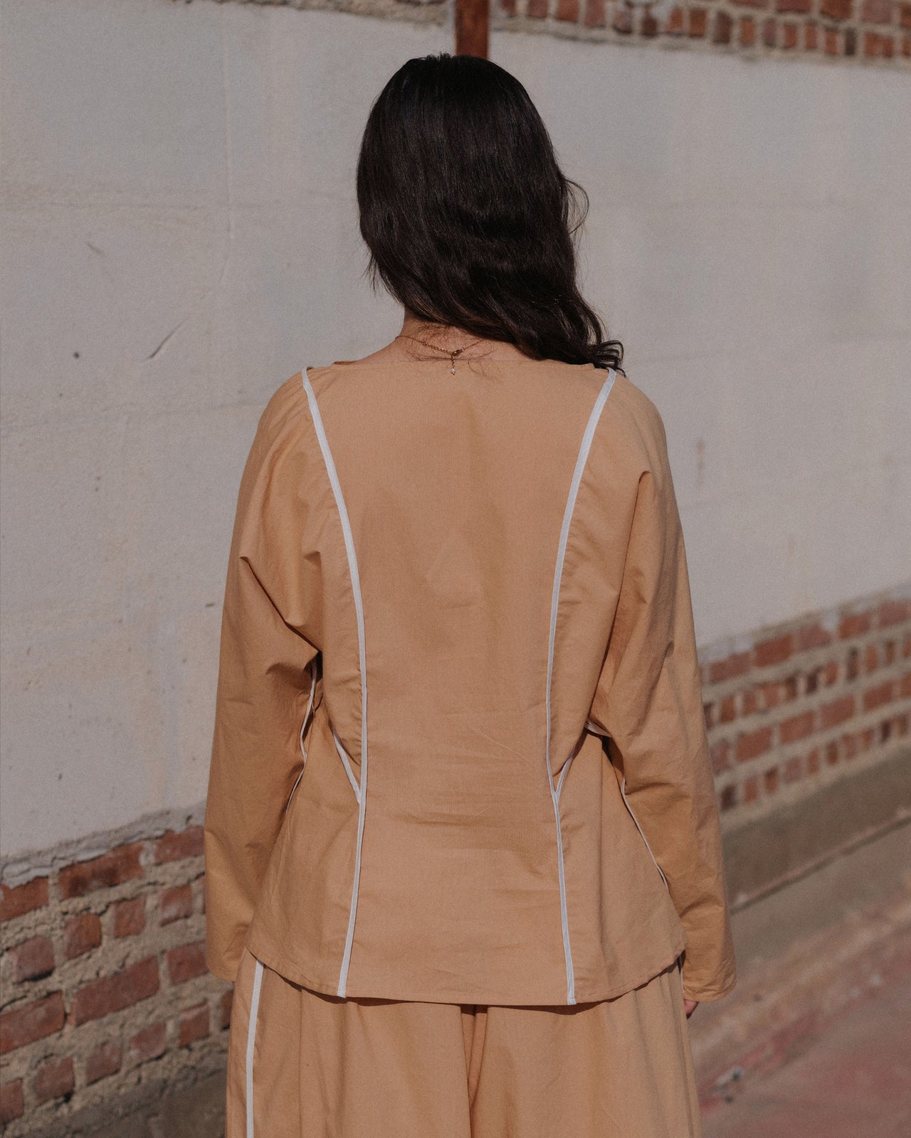 Nika Top - Organic Cotton Poplin - Marble Brown