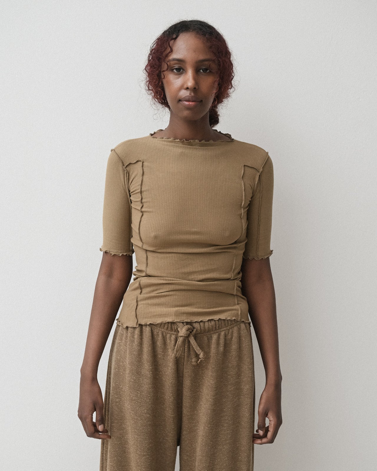 Omato 3/4 Tee Shirt - Organic Cotton Rib - Jade Brown