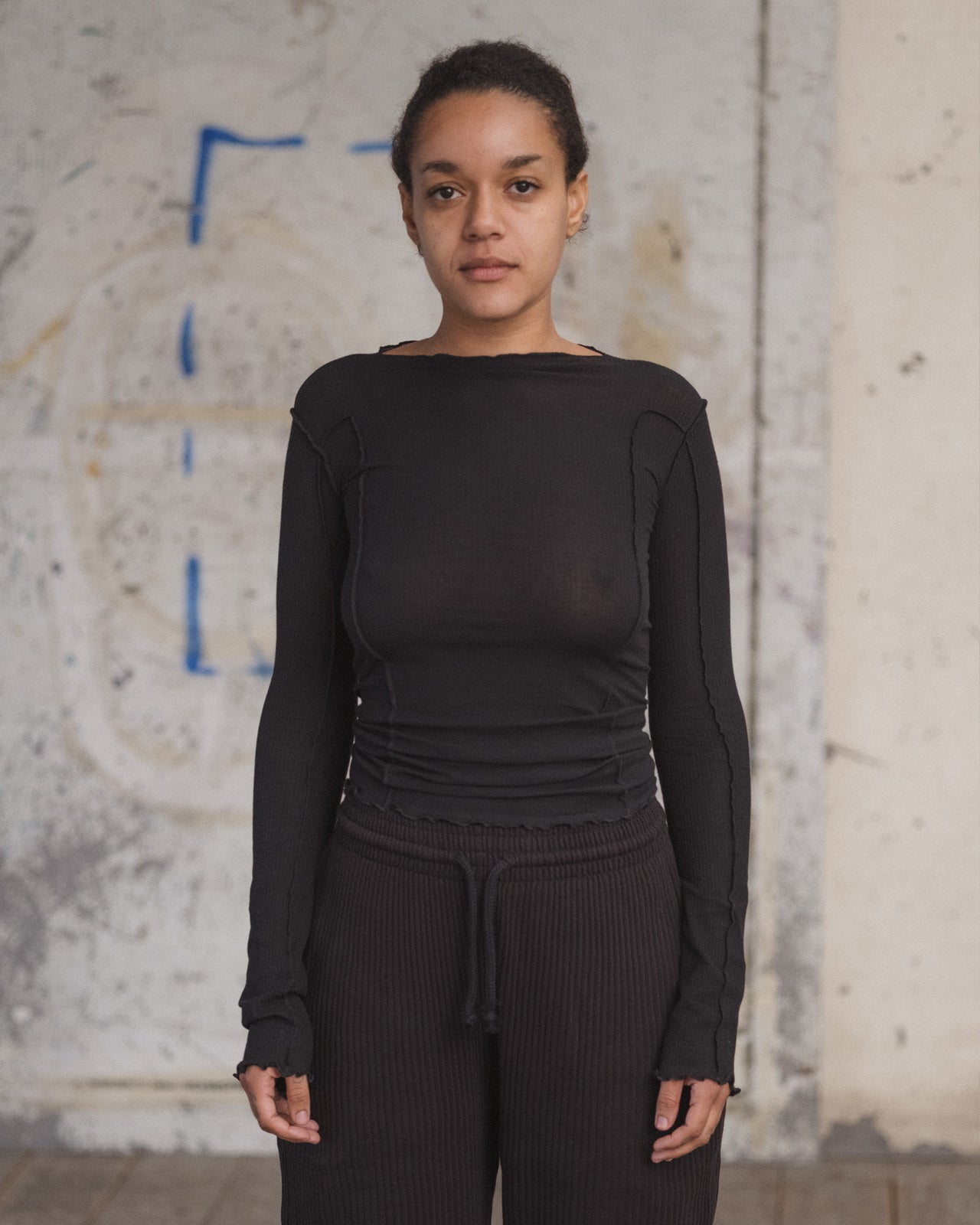 Omato Long Sleeve Tee - Organic Cotton Rib - Black