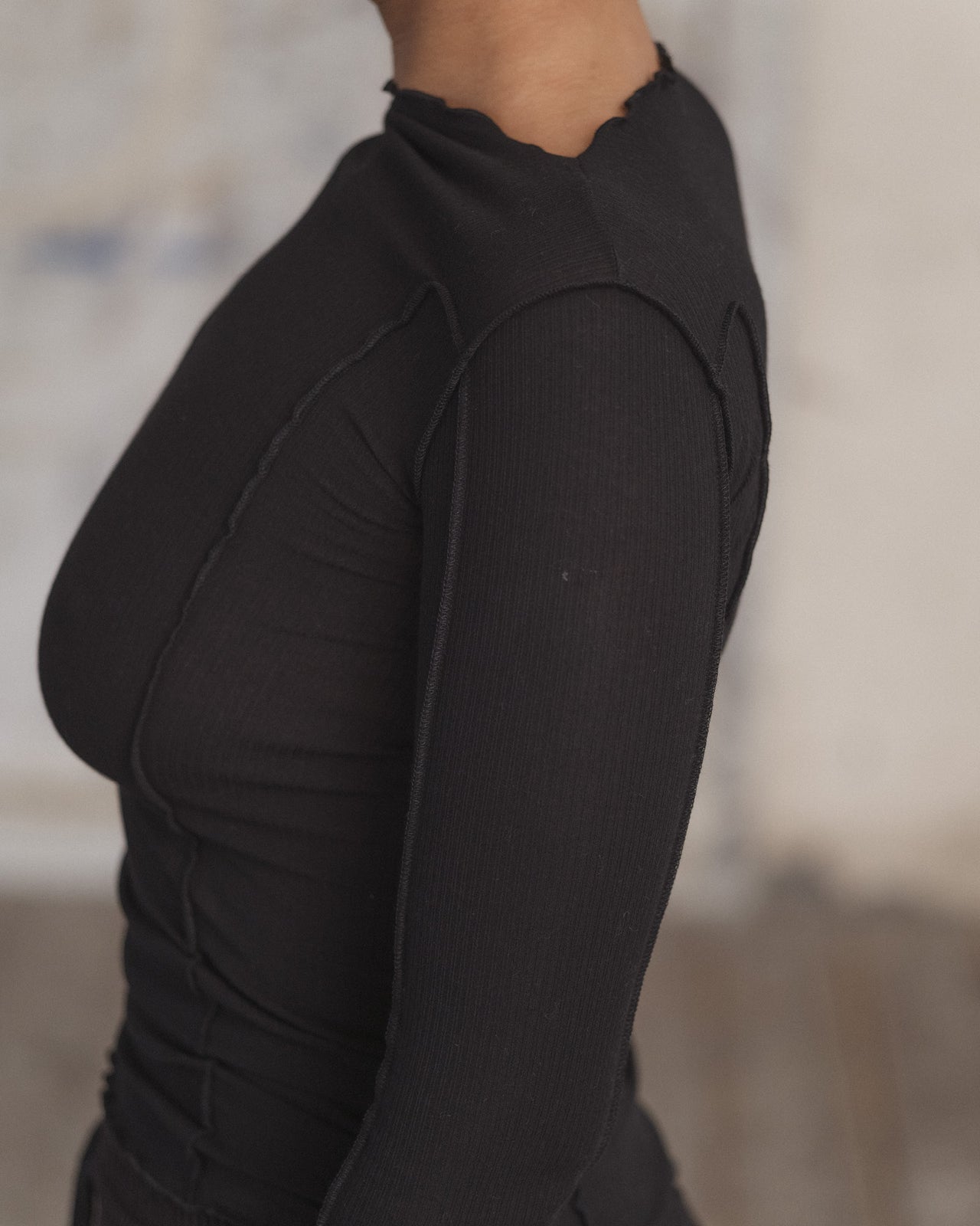 Omato Long Sleeve Tee - Organic Cotton Rib - Black