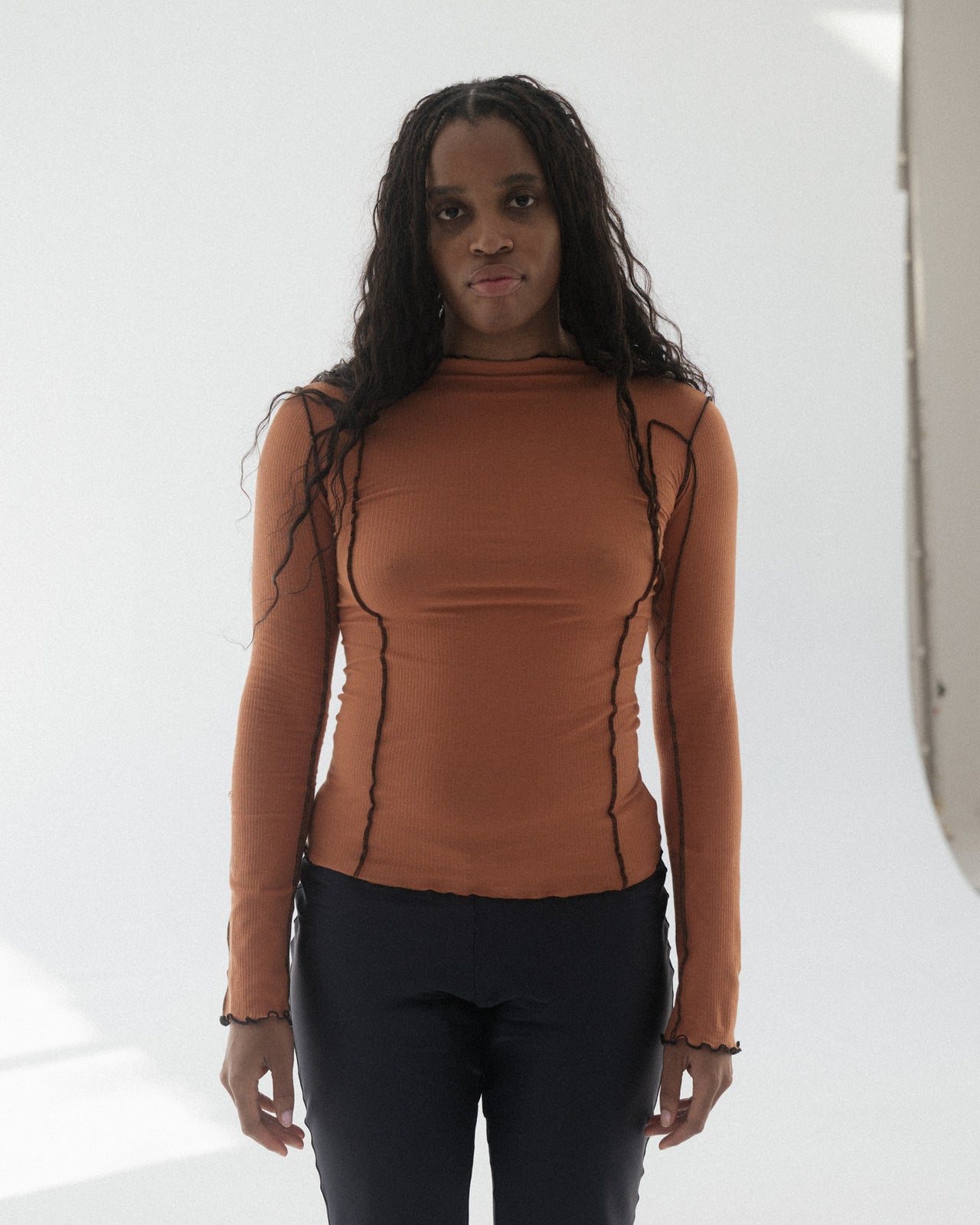 Omato Long Sleeve Tee - Organic Cotton Rib - Dre Orange / Black