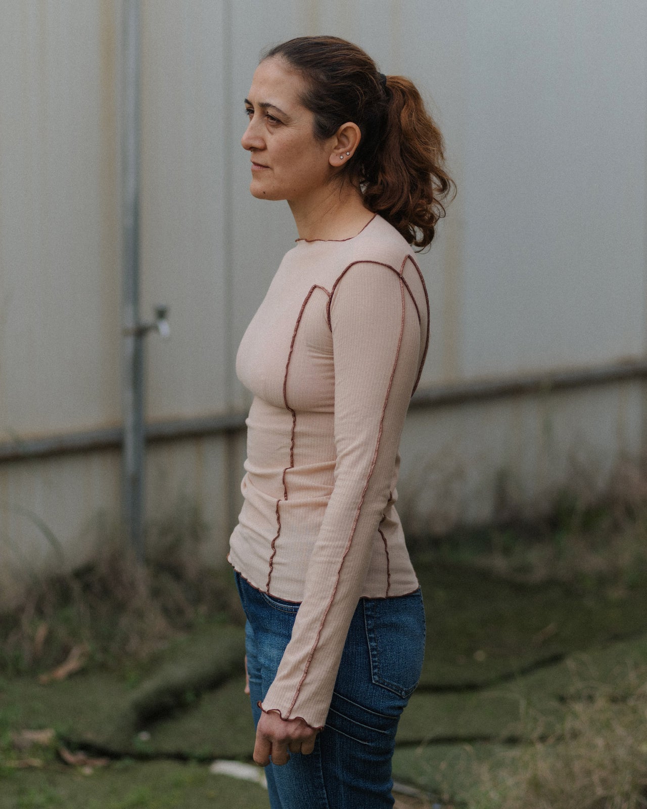 Omato Long Sleeve Tee - Organic Cotton Rib - Tin Beige / Ocular