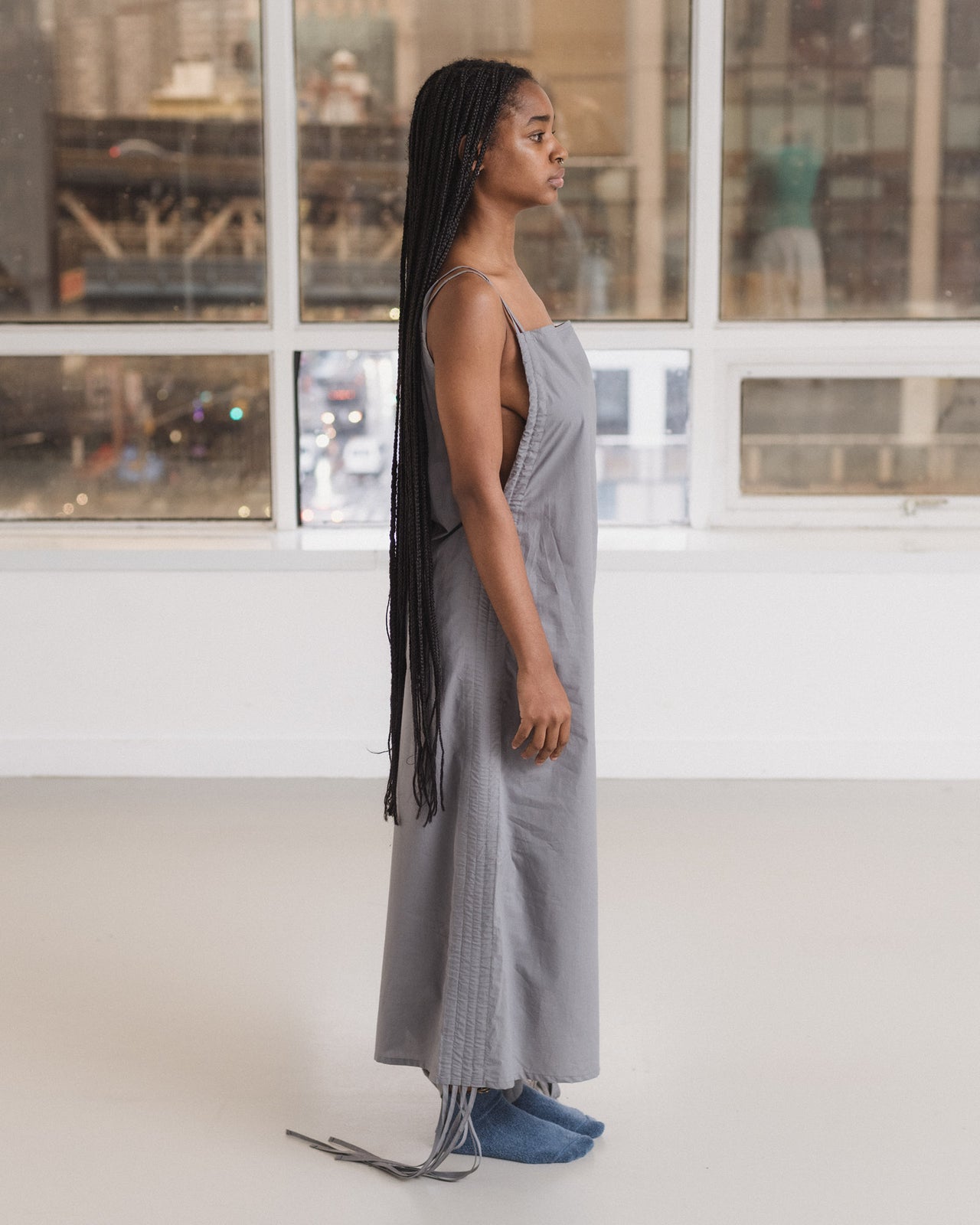 Pictorial Strap Dress - Organic Cotton Poplin - Ziti Grey