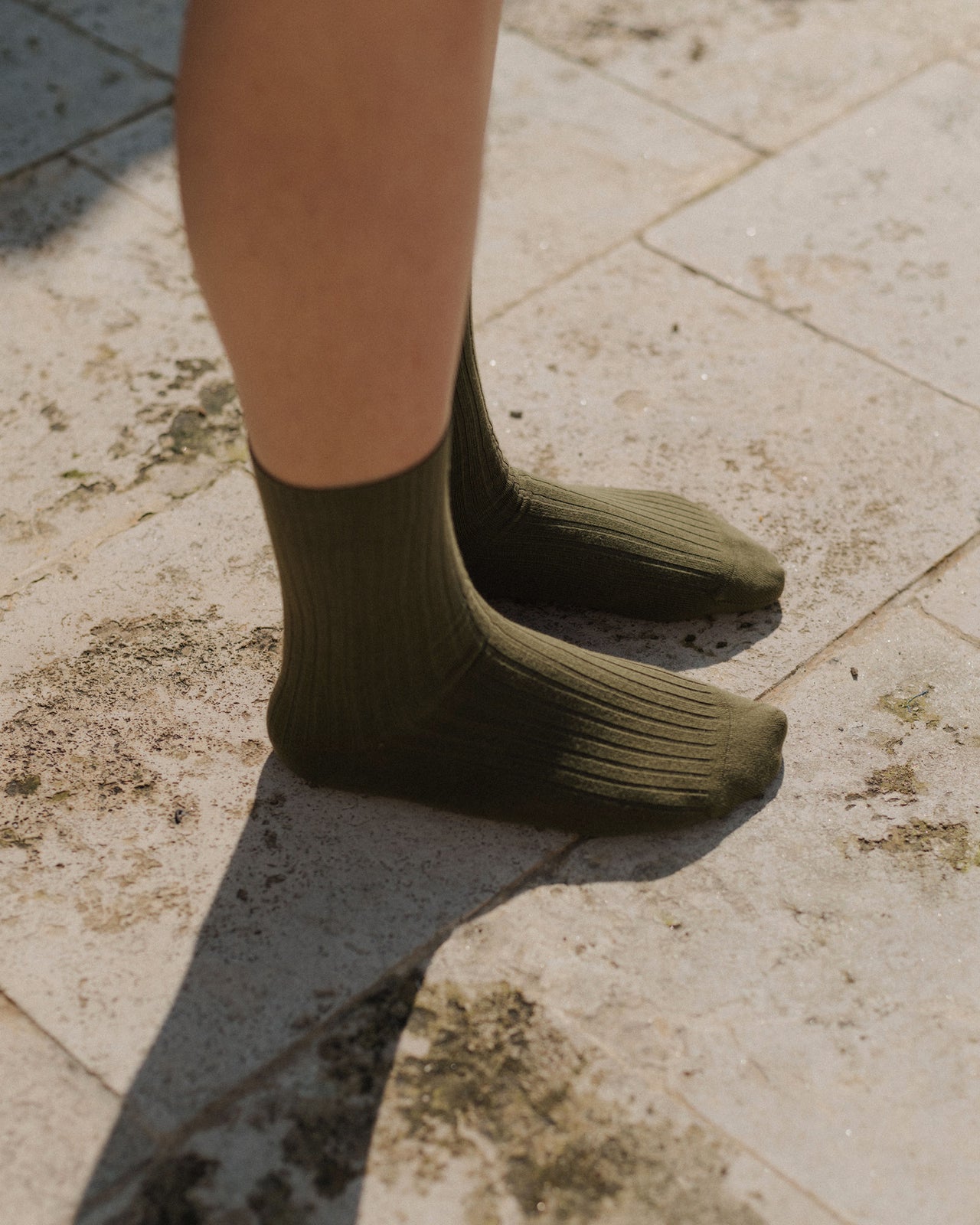 Rib Overankle Socks - Organic Cotton Rib - Khaki