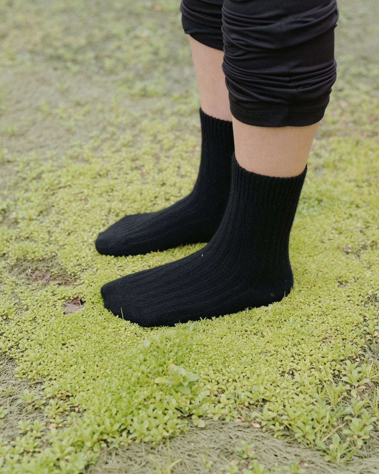 Rib Overankle Socks - Recycled Cashmere Rib - Black