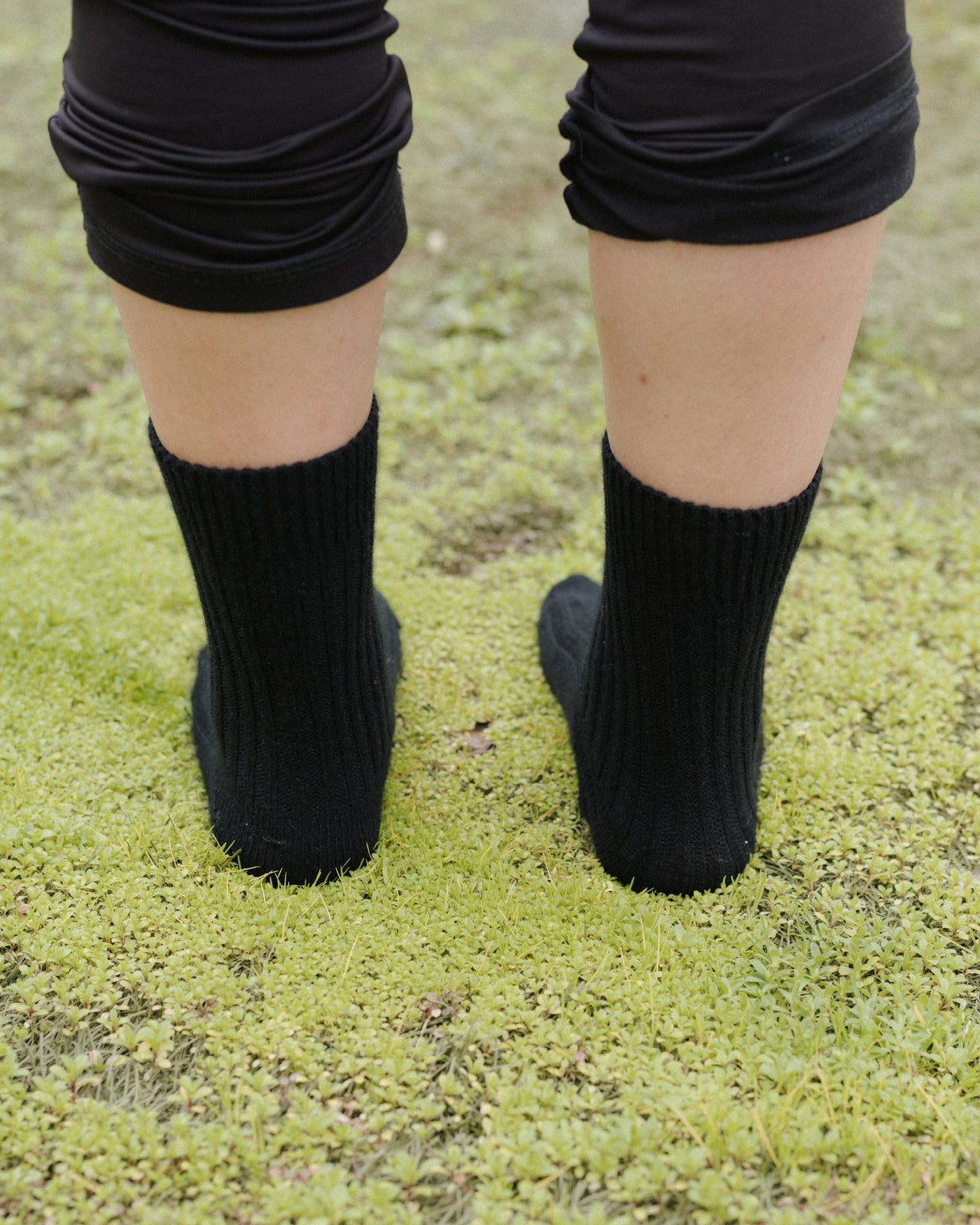 Rib Overankle Socks - Recycled Cashmere Rib - Black
