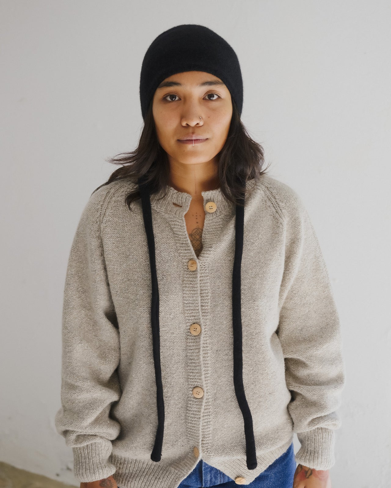 Tier Hooded Wrap - Recycled Cashmere - Black