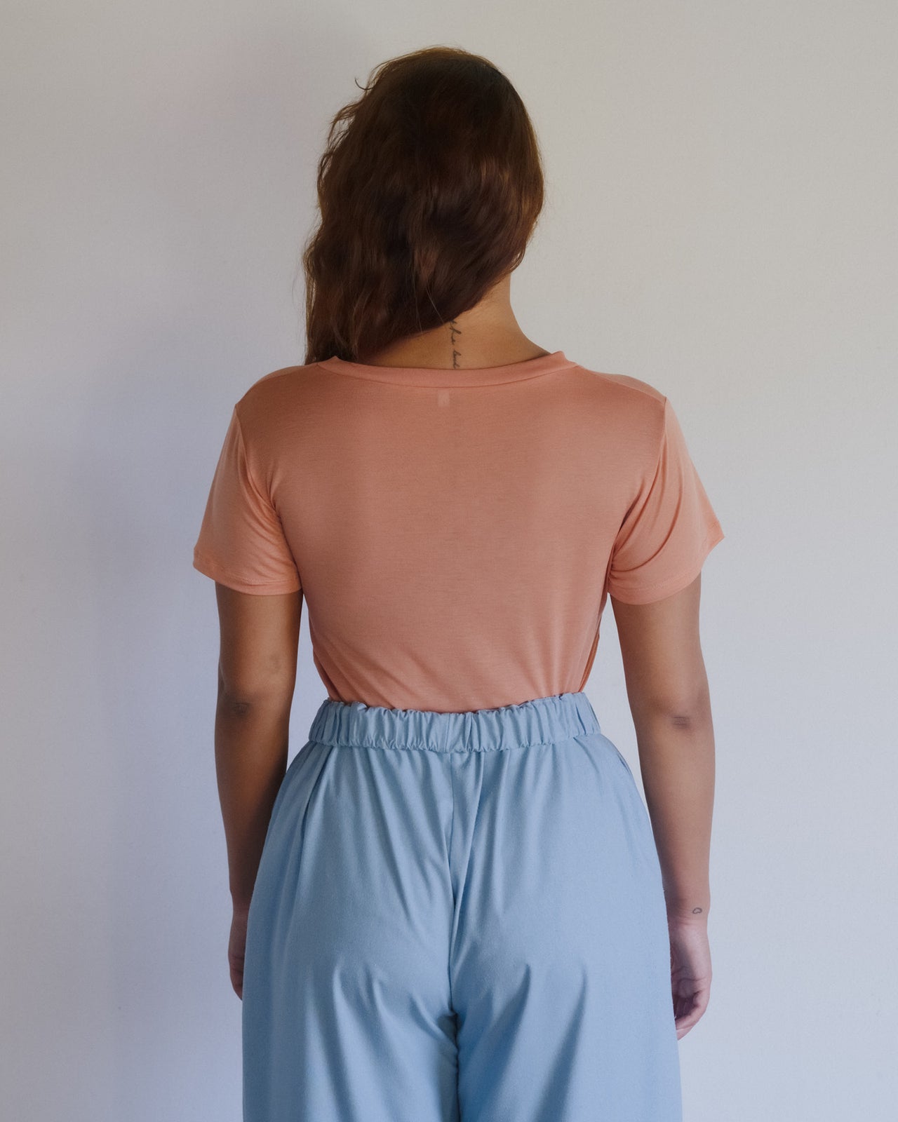 V Neck Tee Shirt - Bamboo Lyocell - Branch Terracotta