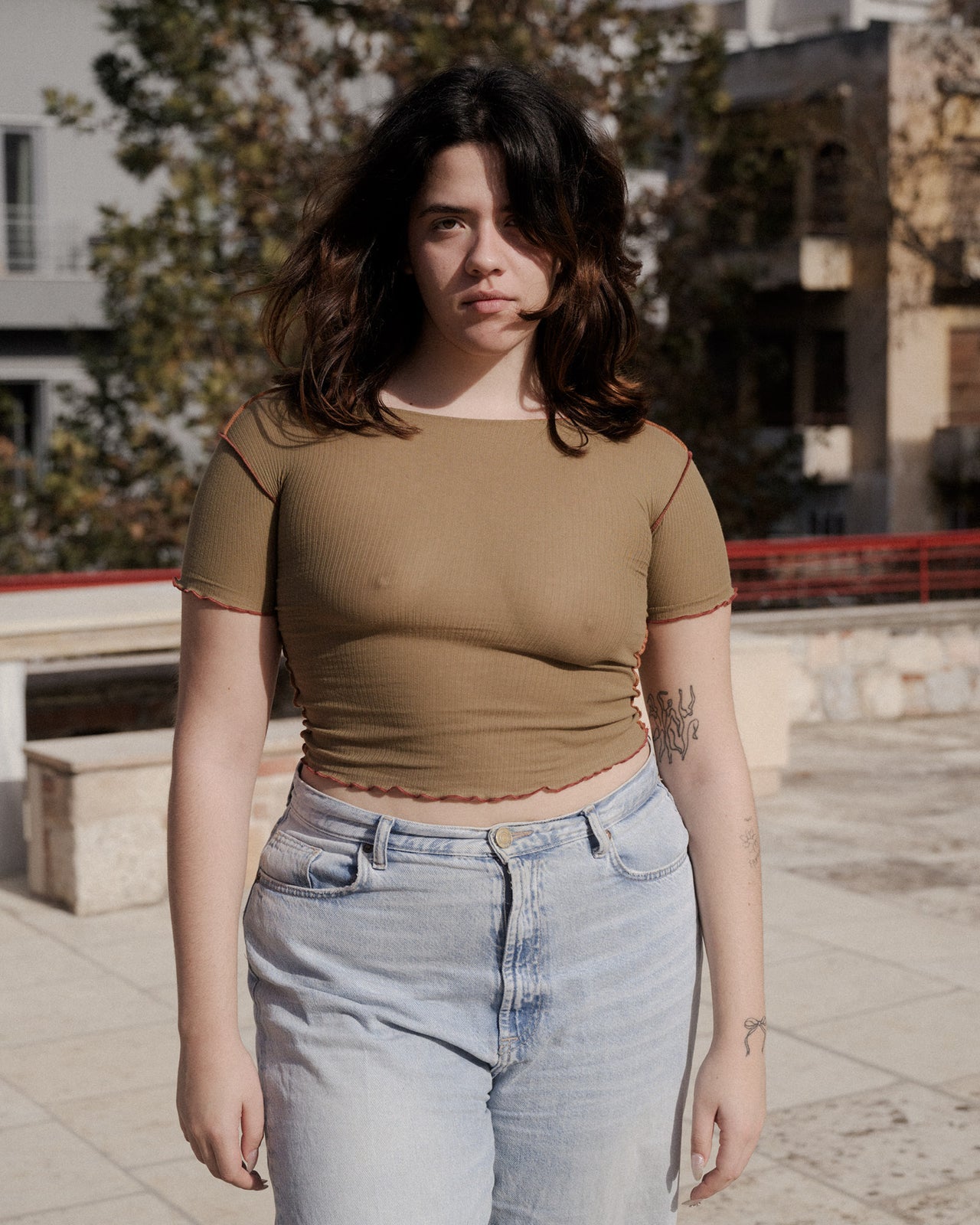 Vein Tee Shirt - Fine Organic Cotton - Jade Brown / Orange