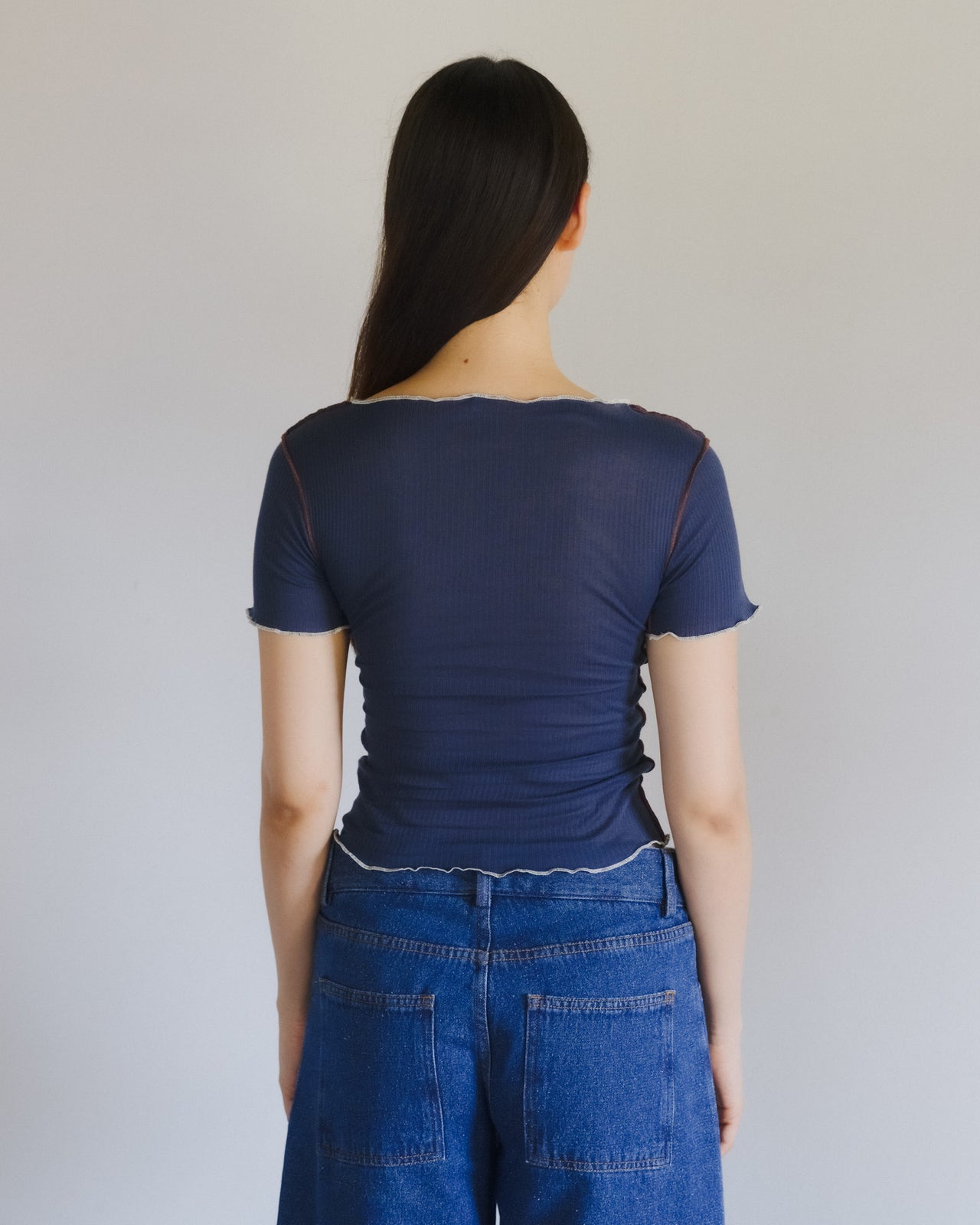 Vein Tee Shirt - Fine Organic Cotton Rib - Preston Blue