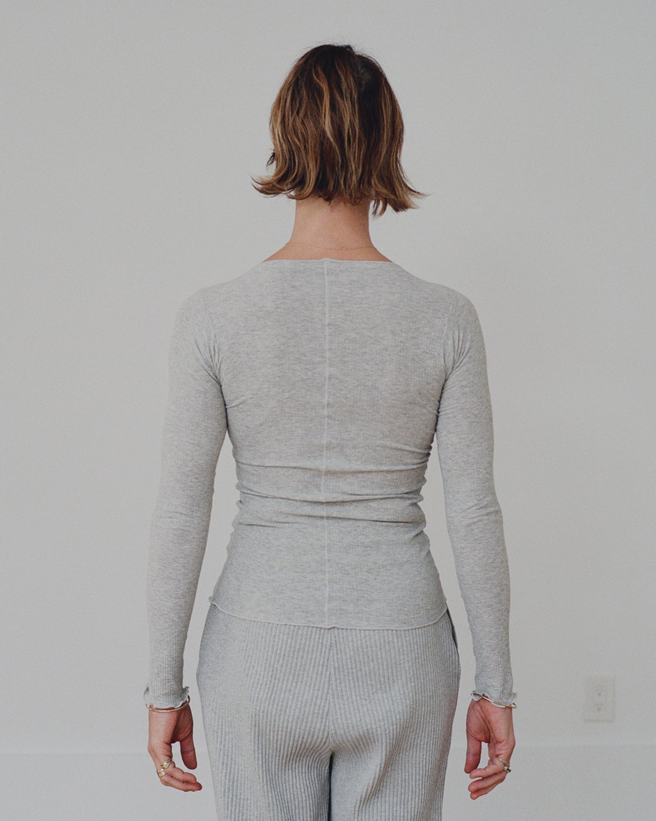 Pama Long Sleeve Tee - Organic Cotton Rib - Grey Melange
