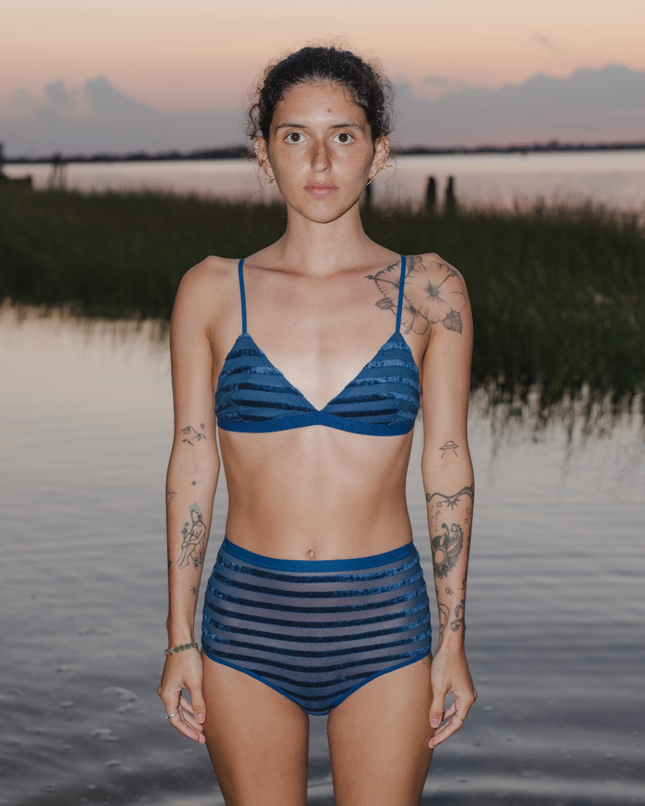 Highwaist Bell Pants - Burnout Velours - Darya Blue Stripe - SU21