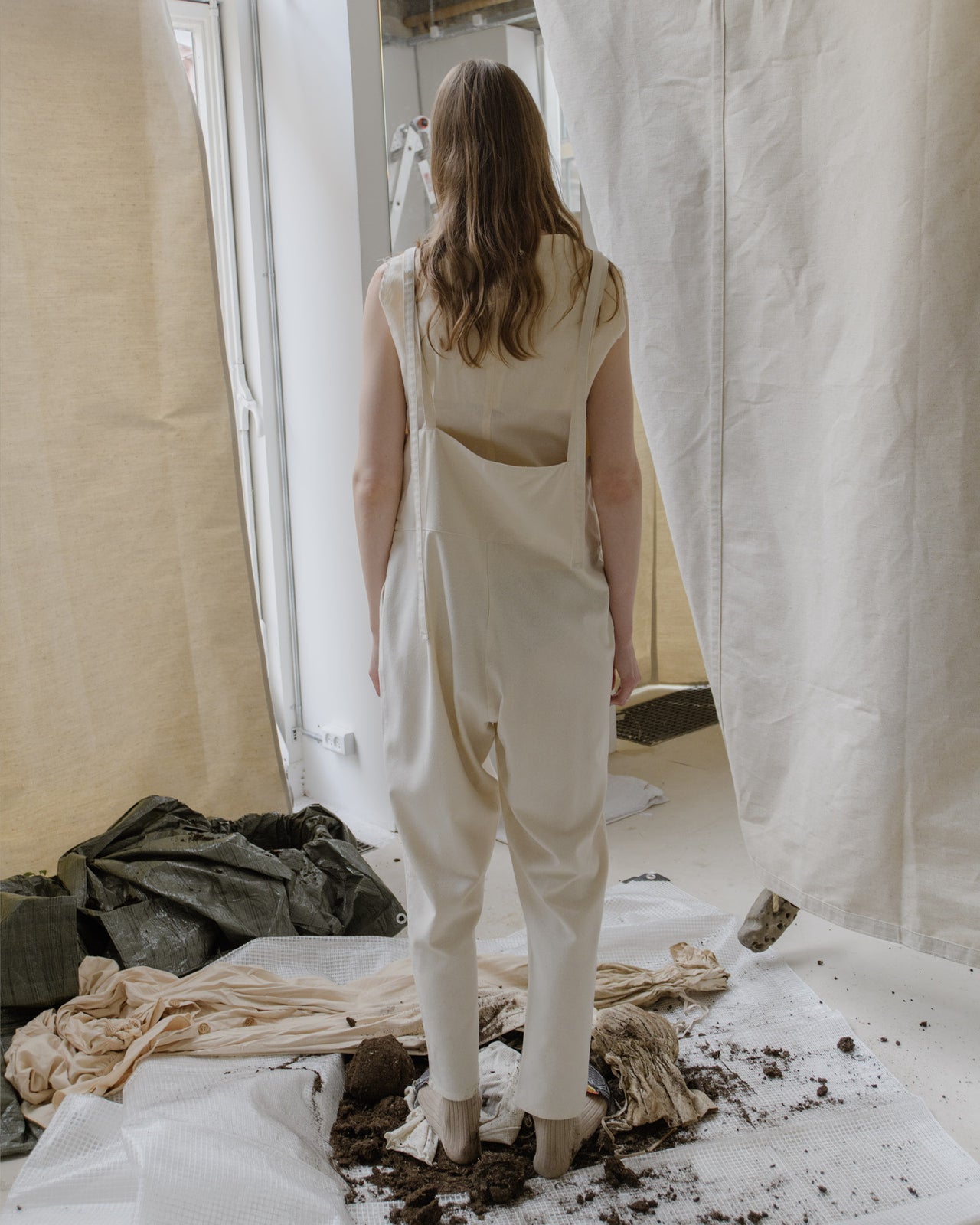 Long Strap Overall Jumpsuit - Wild Silk - Undyed - SP23