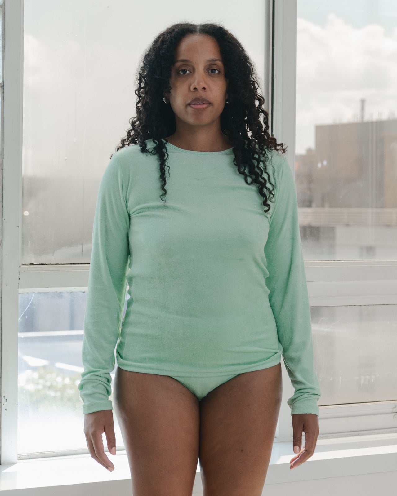 Omo Long Sleeve Tee - Viscose Velour - Telu Green