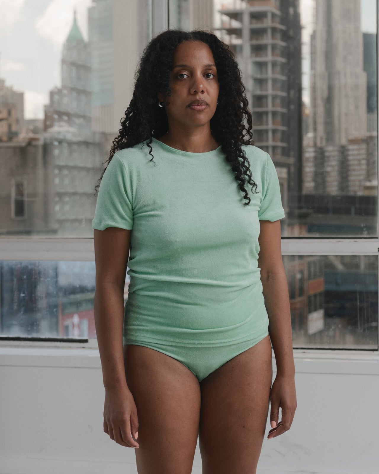 Omo Tee Shirt - Viscose Velour - Telu Green