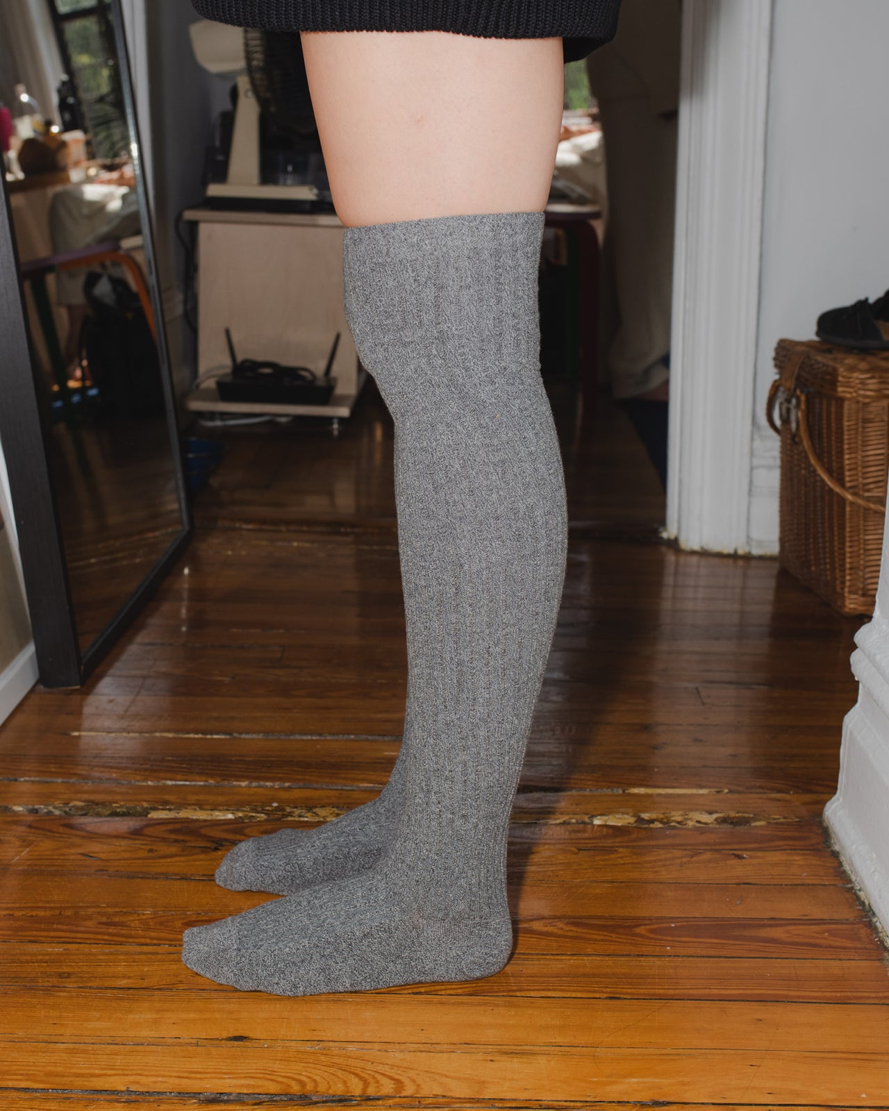 Overknee Socks - Cotton Rib - Grey Melange