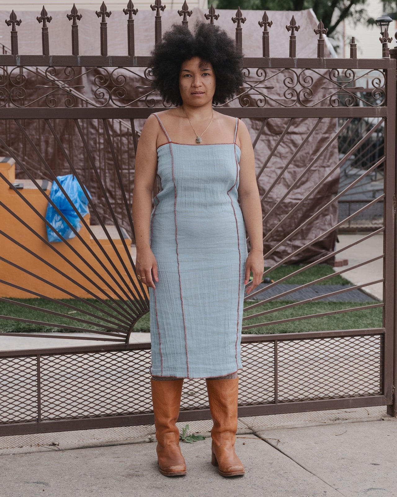 Shok Slip Dress - Crinkle Linen - Wuxi Blue