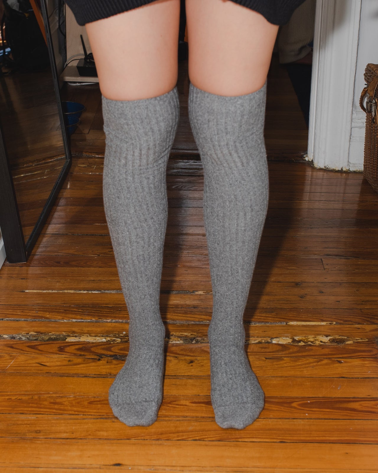 Overknee Socks - Cotton Rib - Grey Melange