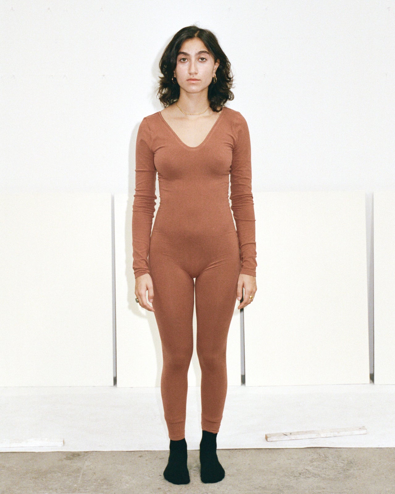 Oleta Longsleeve Jumpsuit - Fine Cotton Seamless - Rust
