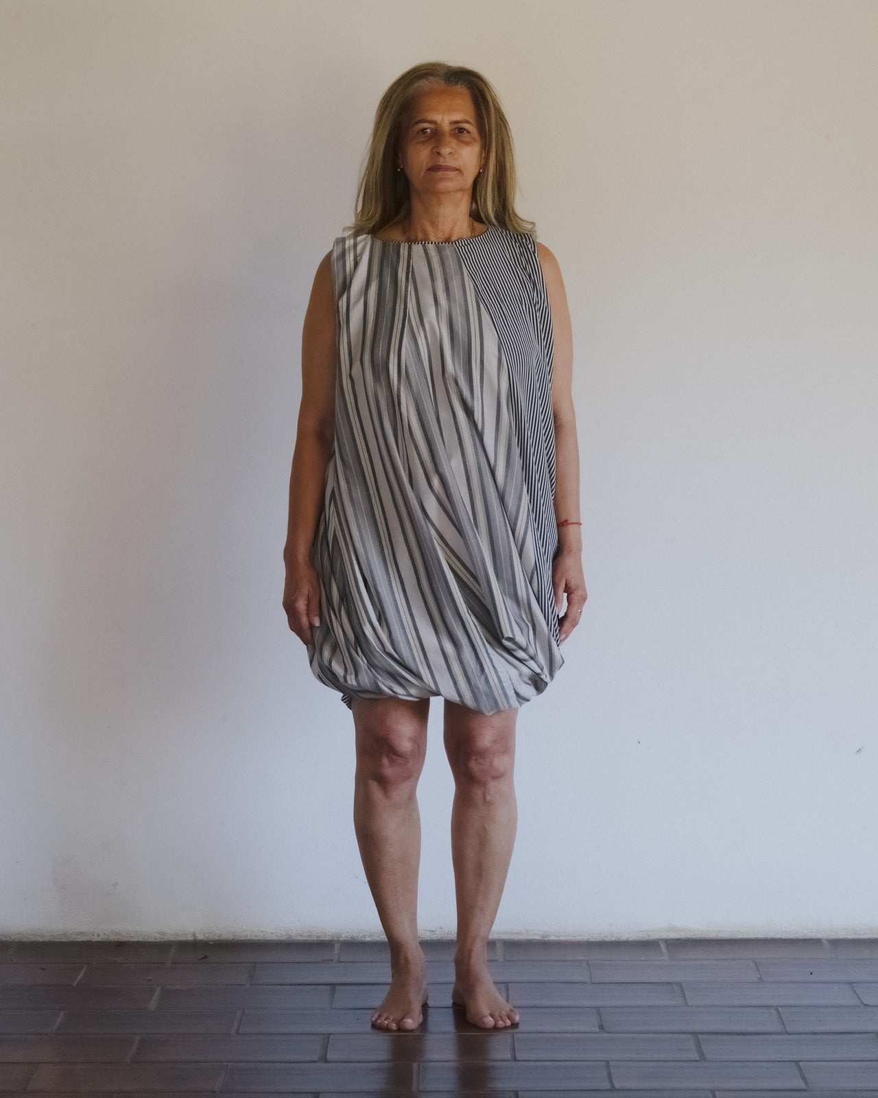 Bella Dress - Silk Cotton - Grey Stripe
