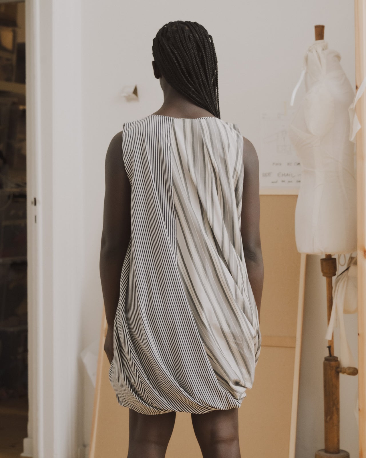 Bella Dress - Silk Cotton - Grey Stripe