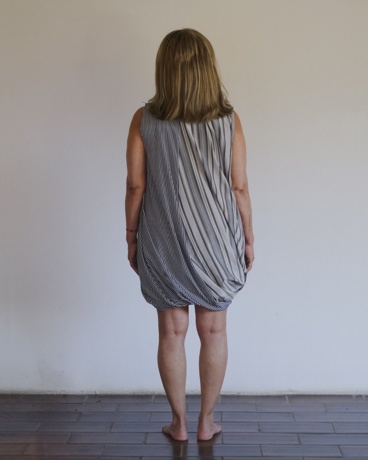 Bella Dress - Silk Cotton - Grey Stripe
