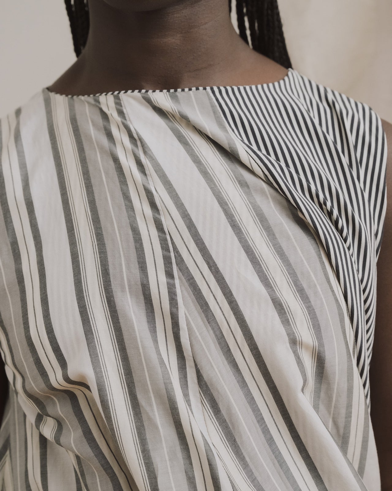 Bella Dress - Silk Cotton - Grey Stripe
