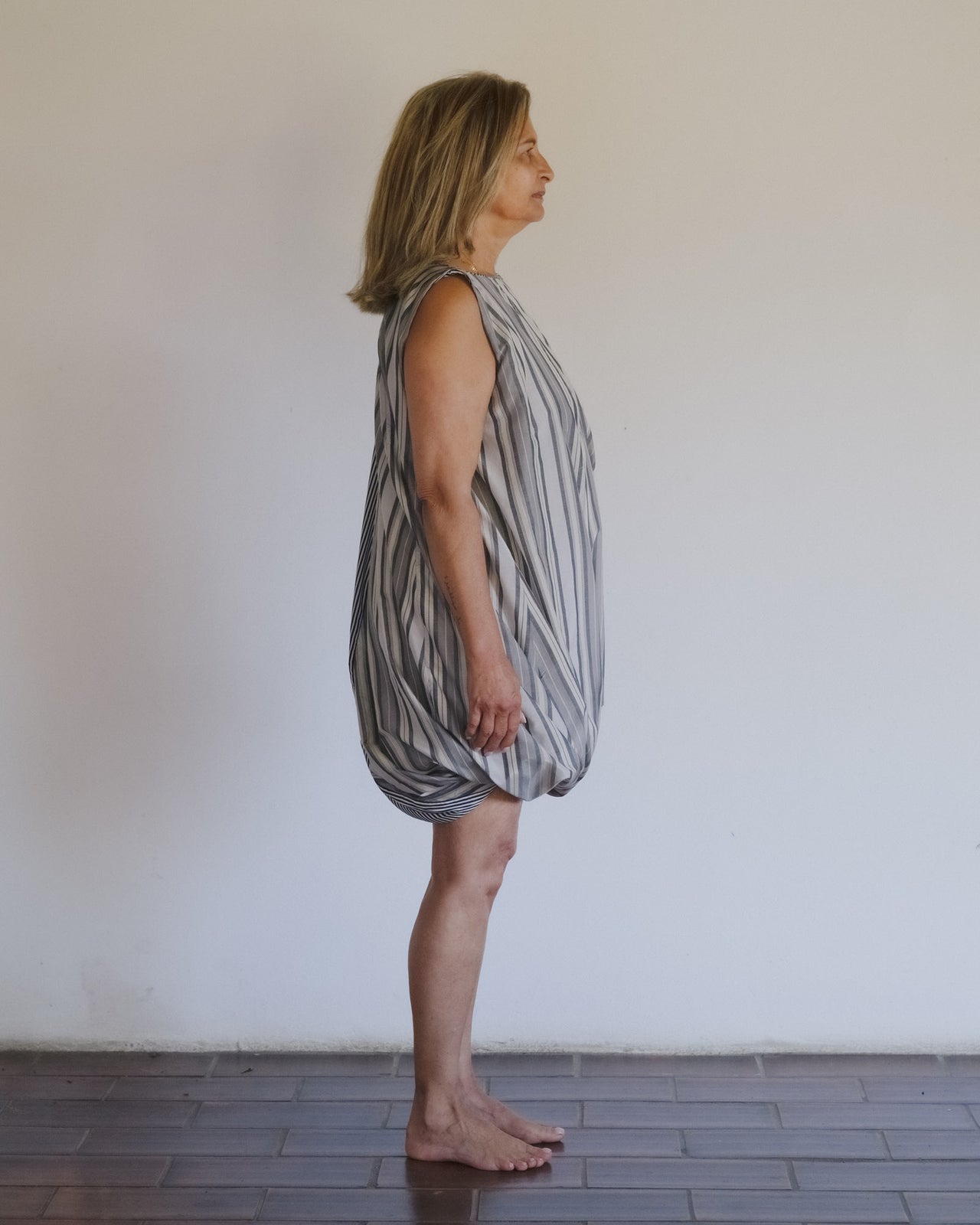 Bella Dress - Silk Cotton - Grey Stripe