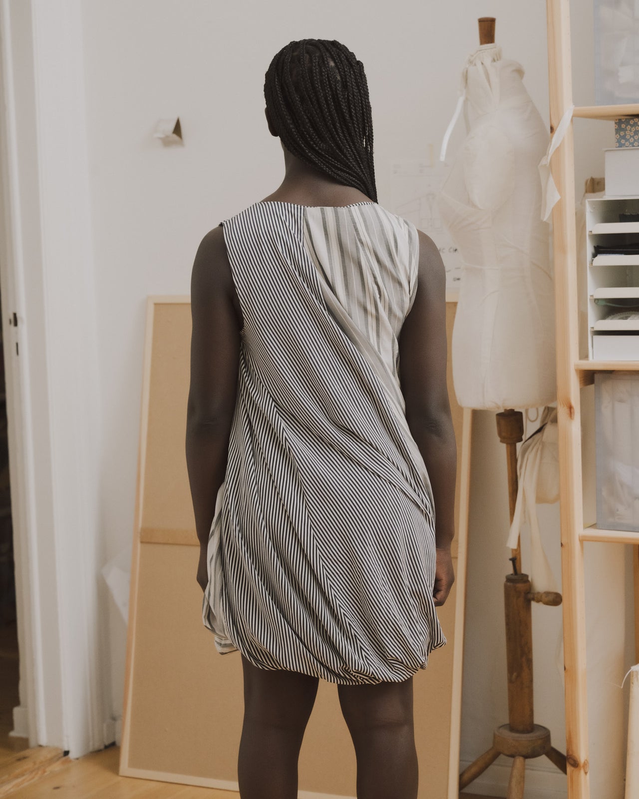 Bella Dress - Silk Cotton - Grey Stripe