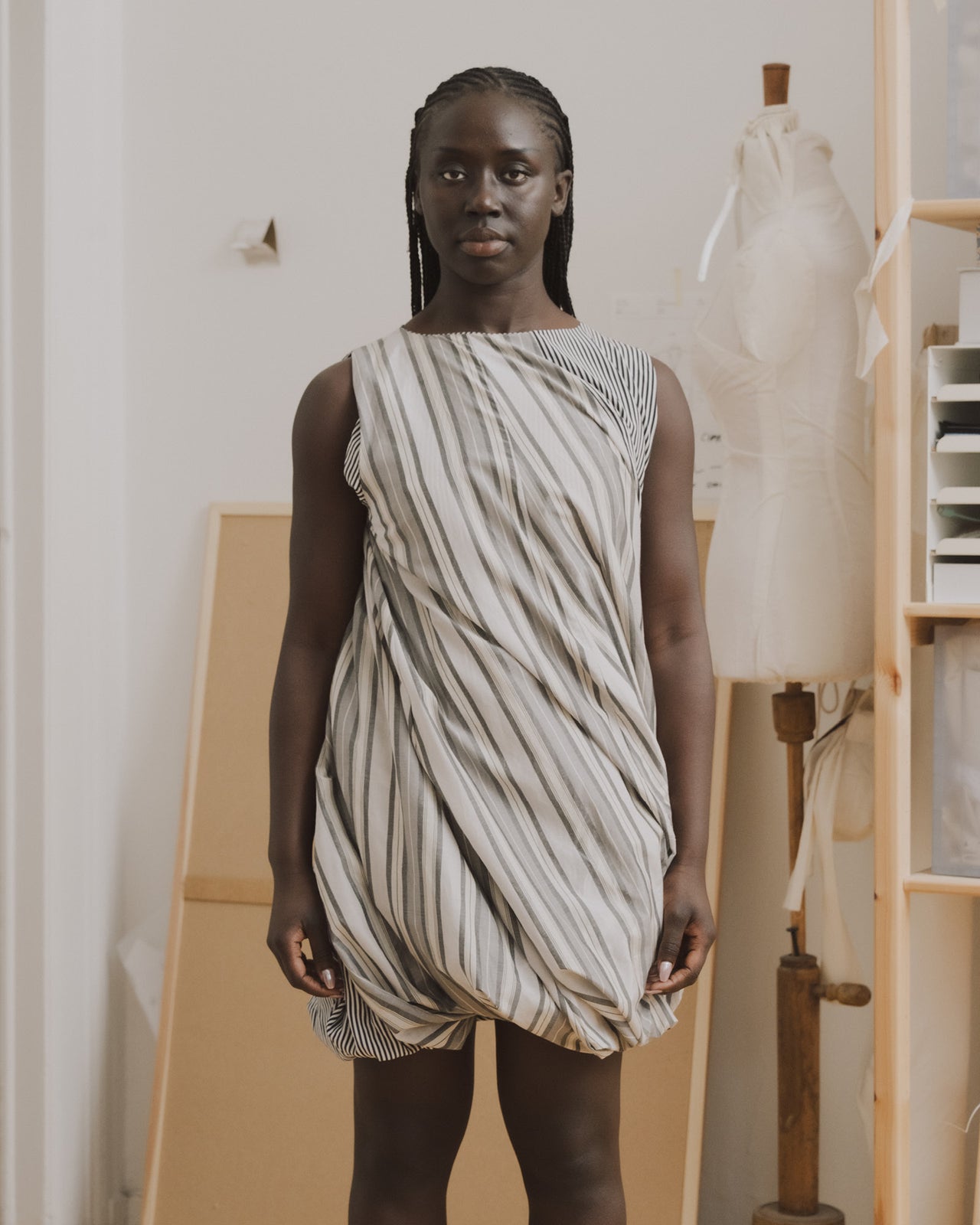 Bella Dress - Silk Cotton - Grey Stripe