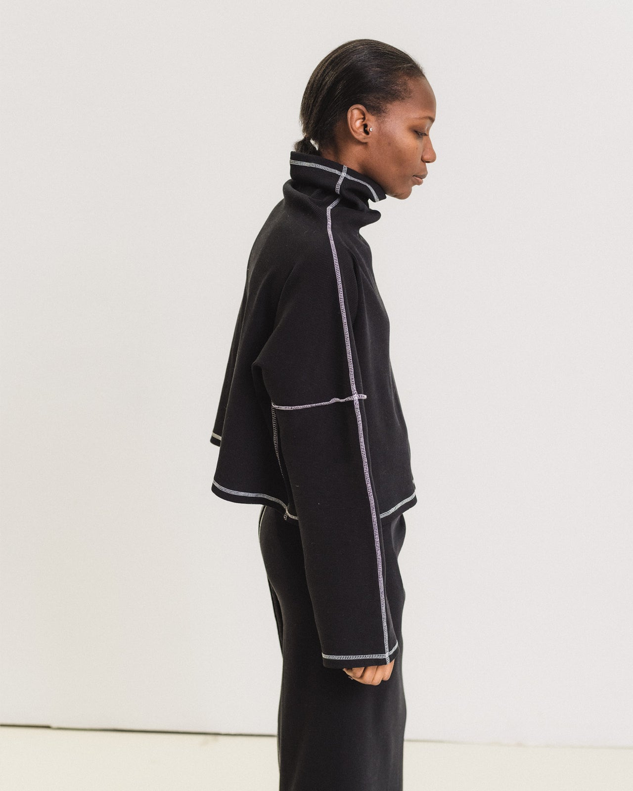 Brig Skirt - Ribbed Organic Cotton Jersey - Black / Undyed