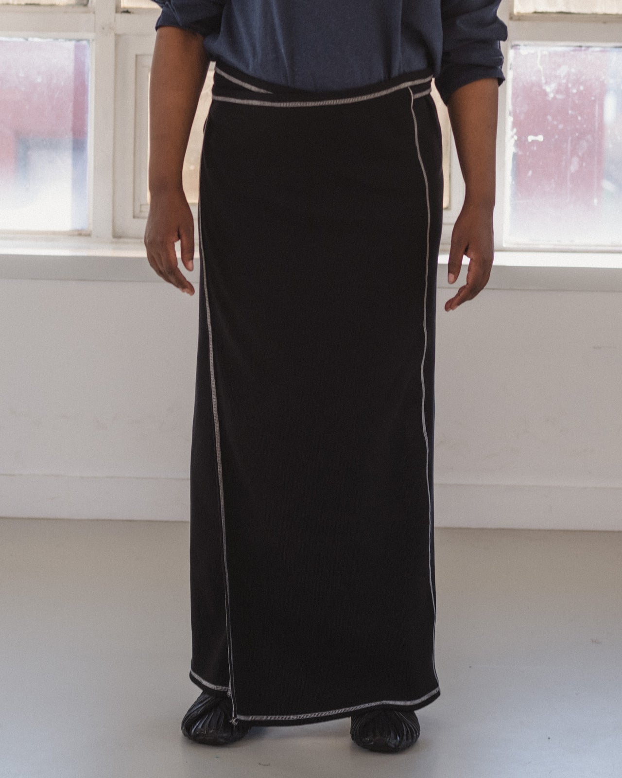 Brig Skirt - Ribbed Organic Cotton Jersey - Black / Undyed