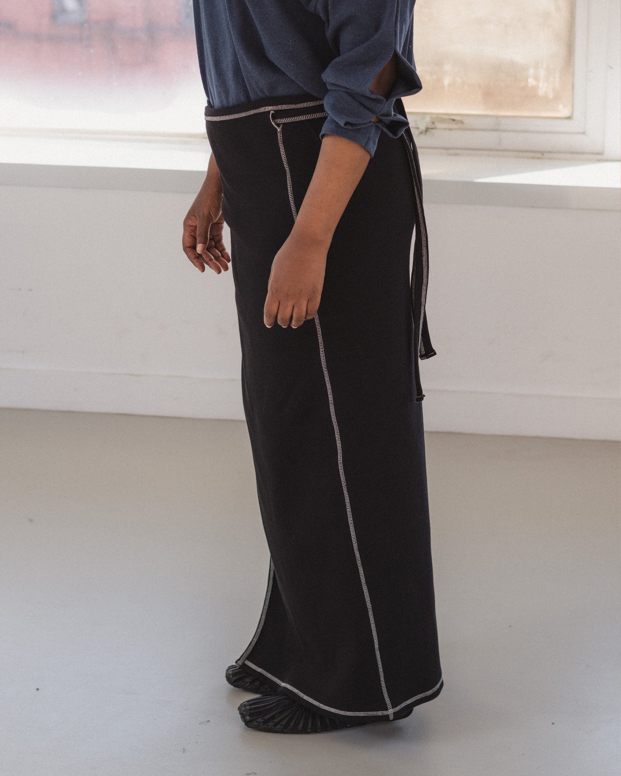 Brig Skirt - Ribbed Organic Cotton Jersey - Black / Undyed