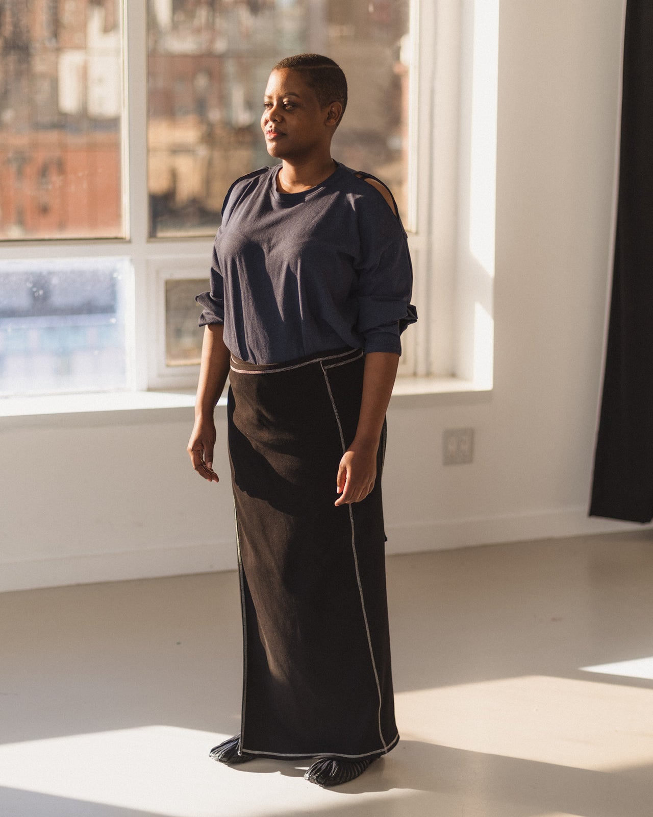 Brig Skirt - Ribbed Organic Cotton Jersey - Black / Undyed