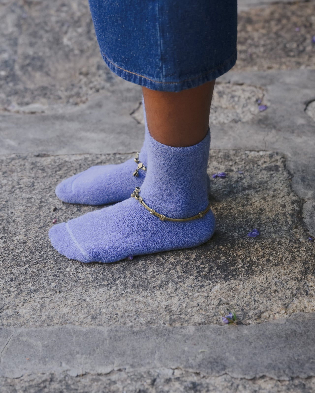 Buckle Overankle Socks - Textured Organic Cotton - Blue Melange