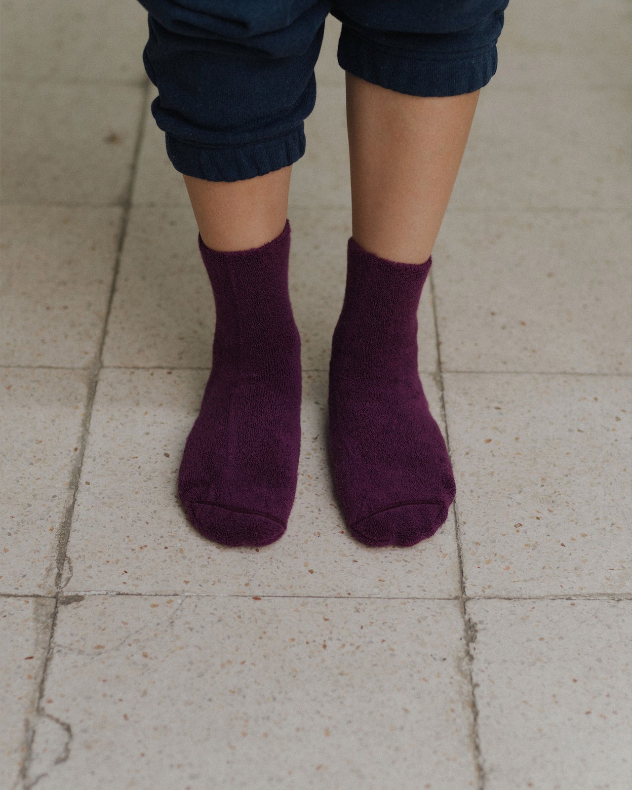 Buckle Overankle Socks - Textured Organic Cotton - Gesso Purple