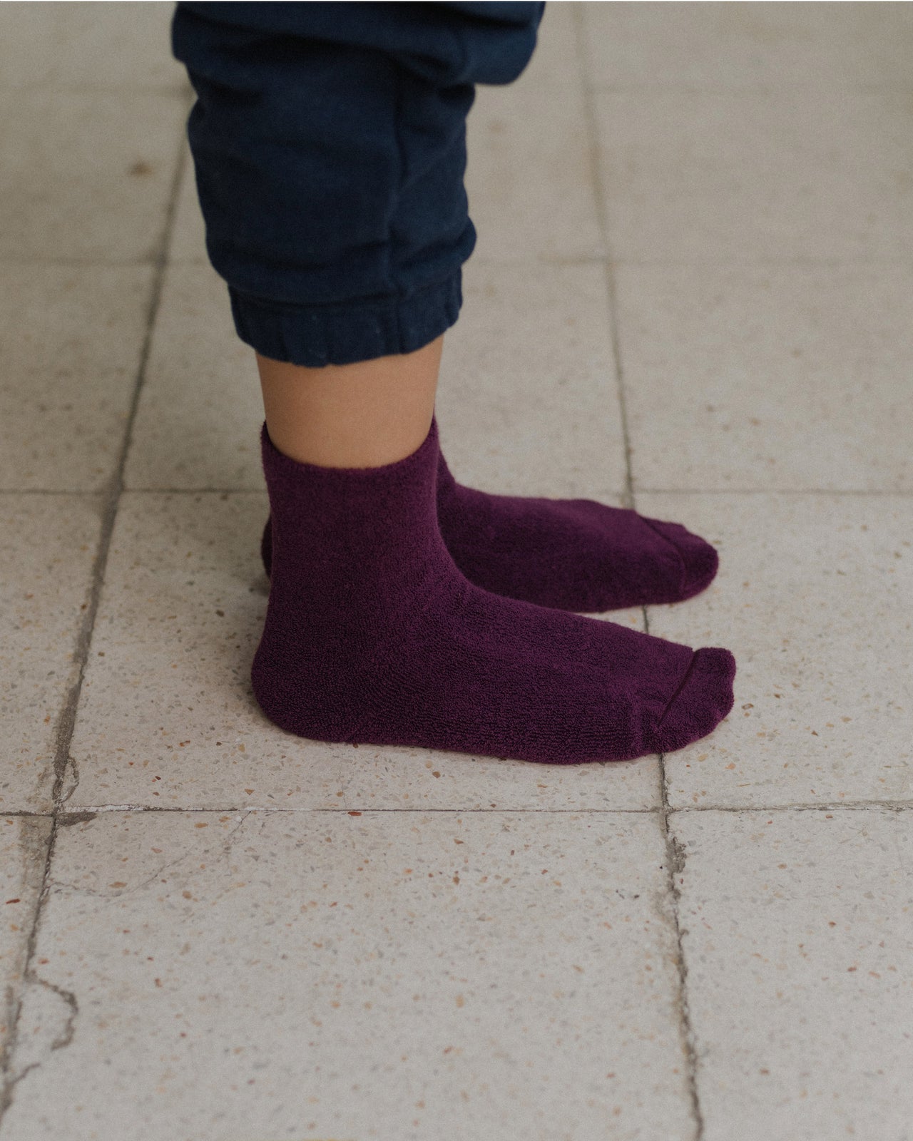 Buckle Overankle Socks - Textured Organic Cotton - Gesso Purple