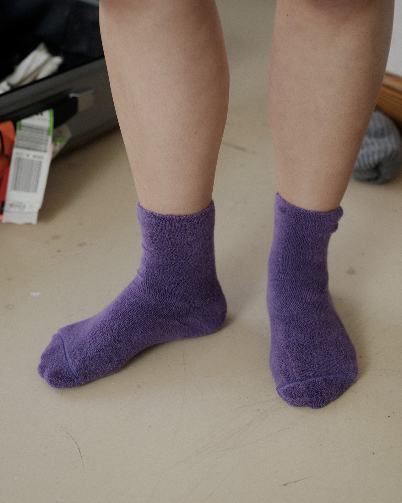 Buckle Overankle Socks - Textured Organic Cotton - Yu Purple