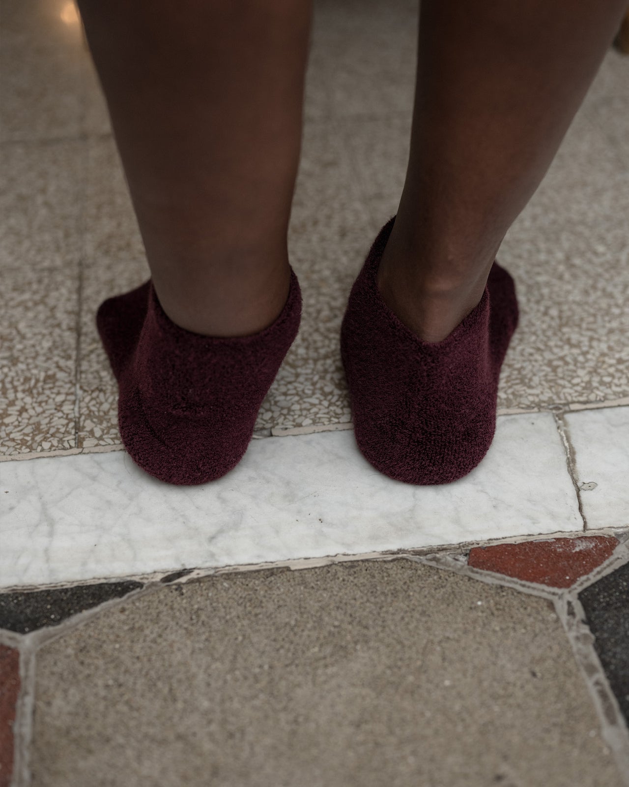 Buckle Ankle Socks - Cotton - Burgundy - WT23